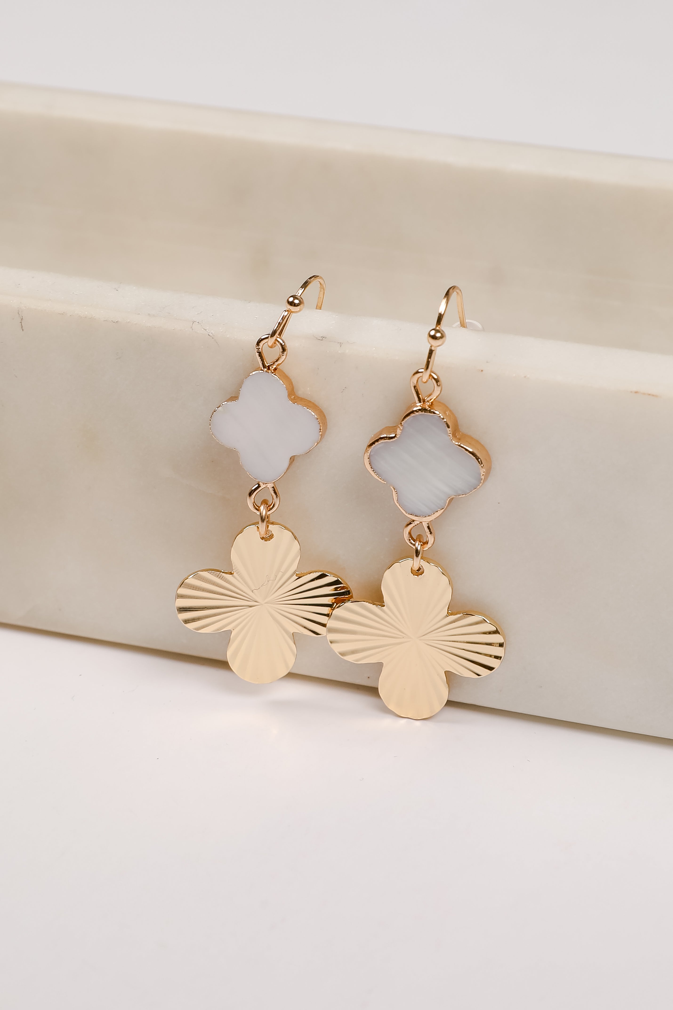 Lydia Gold Quatrefoil Drop Earrings