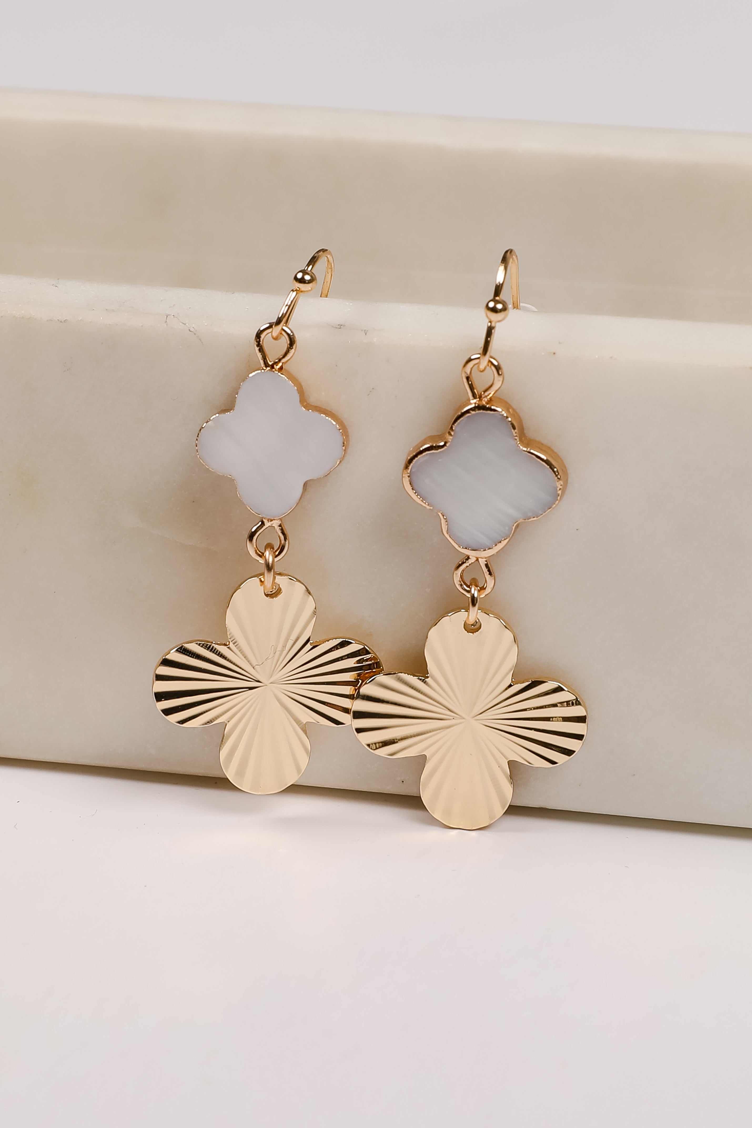 Lydia Gold Quatrefoil Drop Earrings