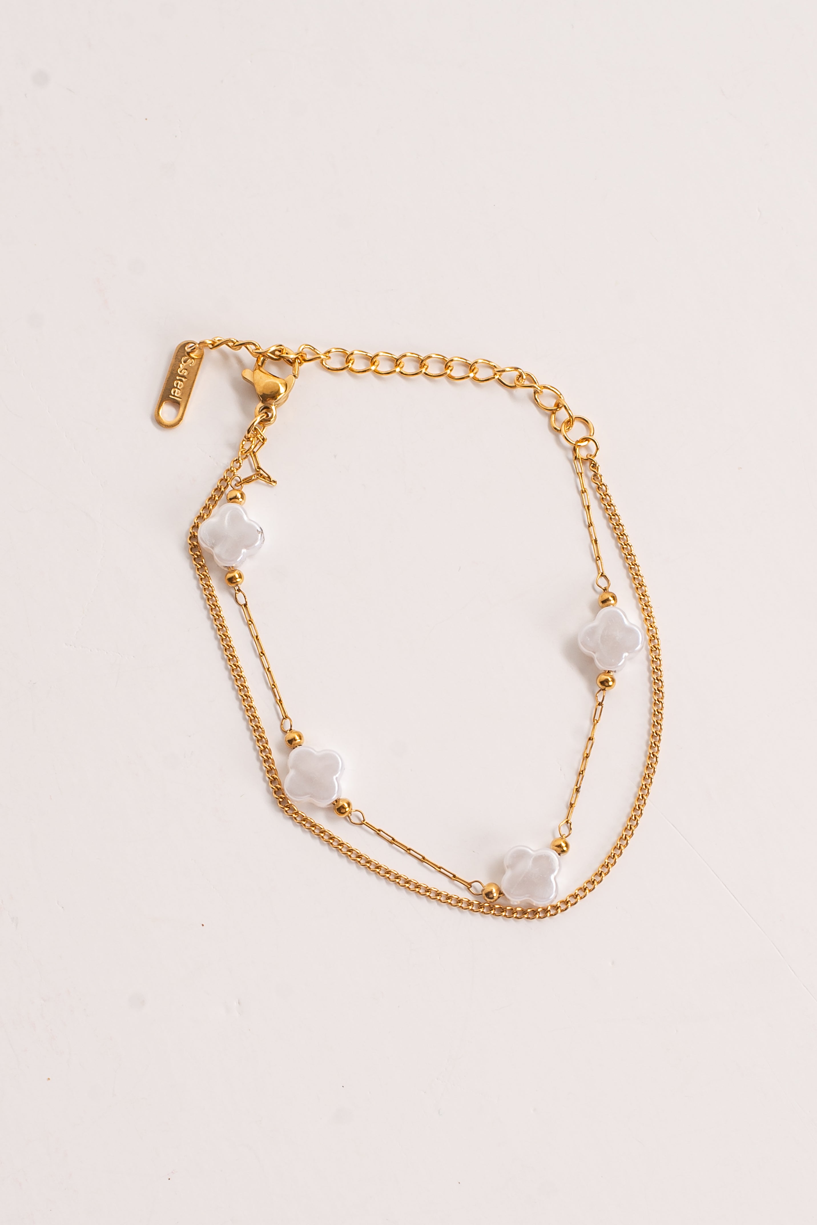 Kenzie Gold Pearl Quatrefoil Layered Bracelet