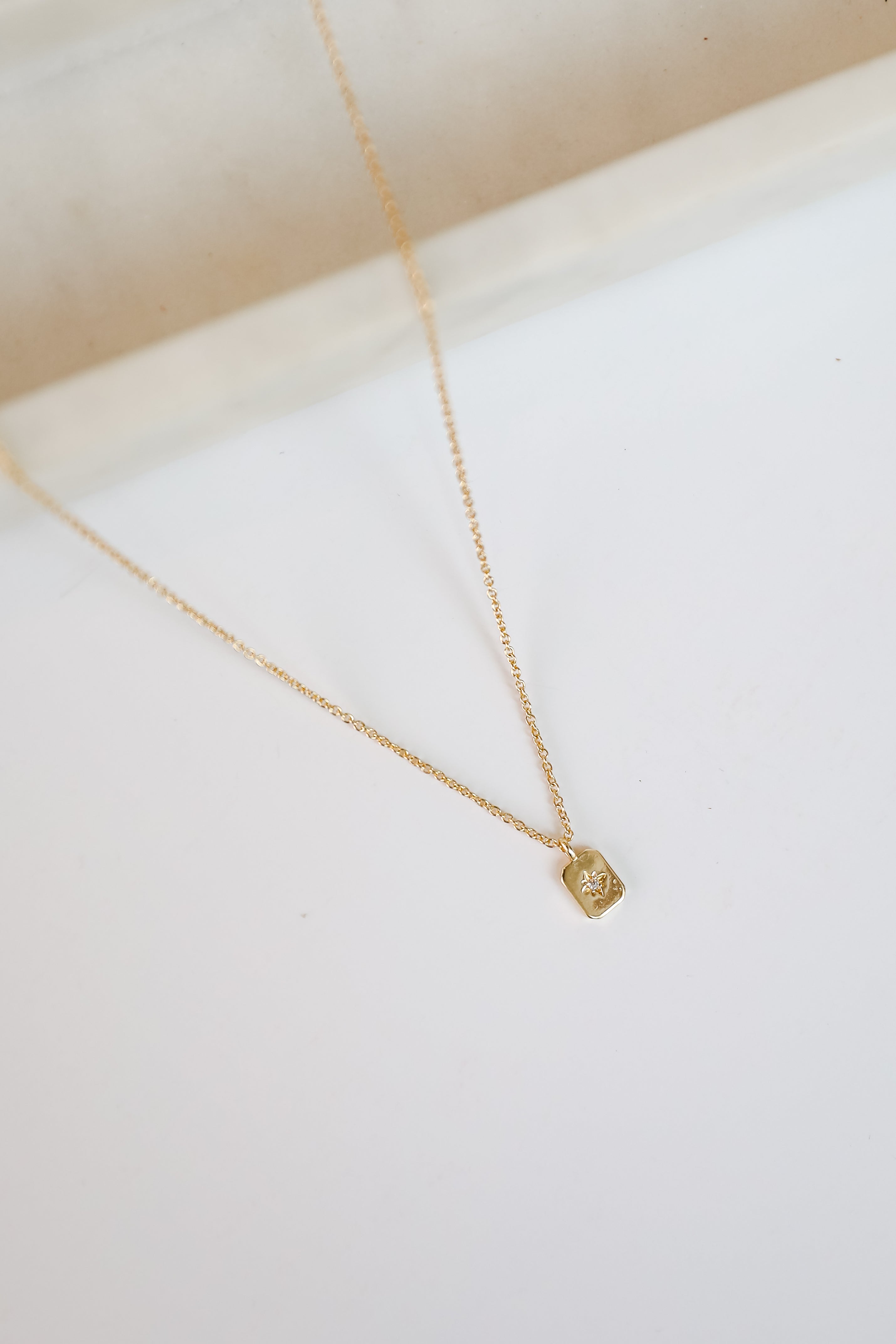 Daniella Gold Rectangle Charm Necklace