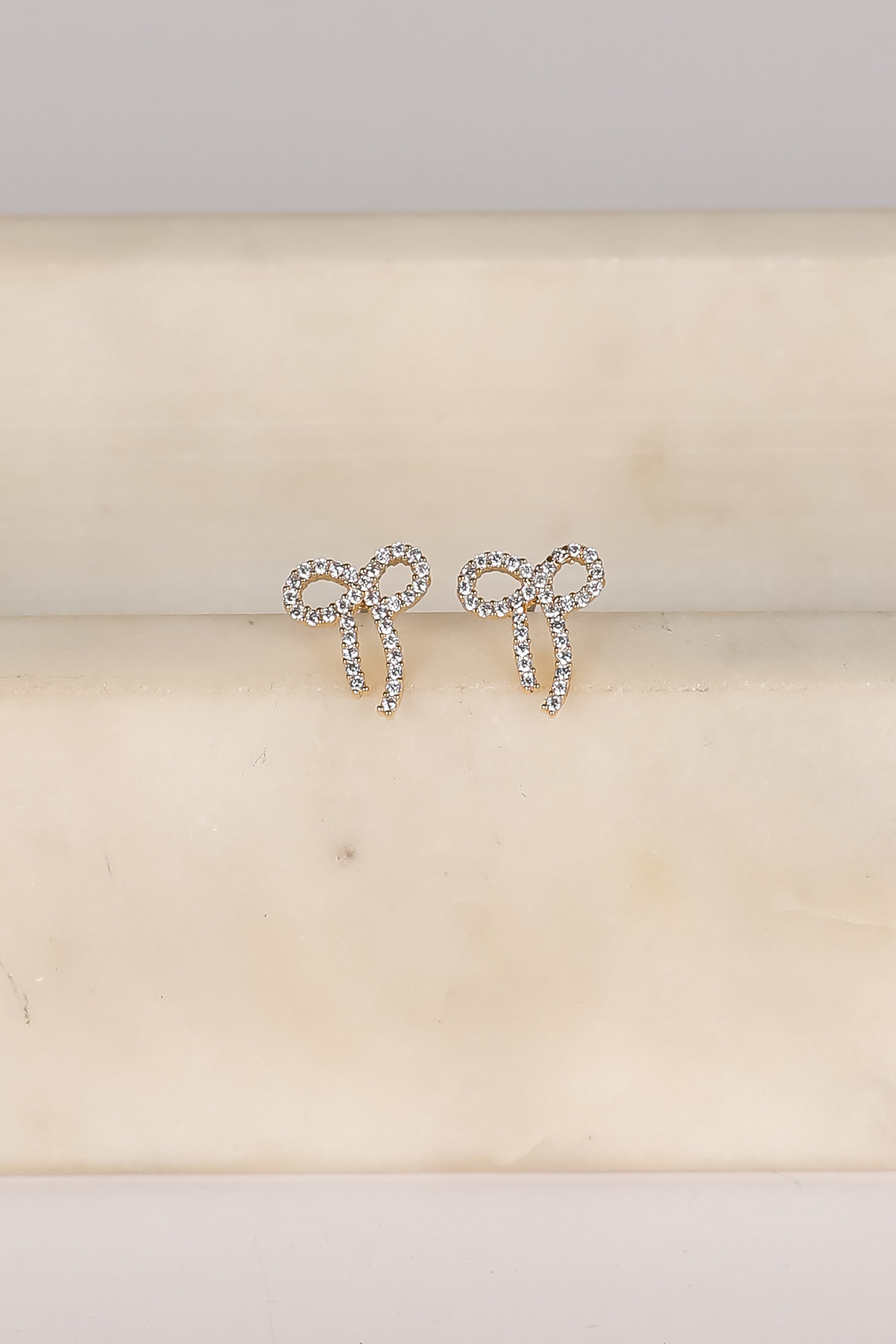 Daniella Gold Rhinestone Bow Earrings