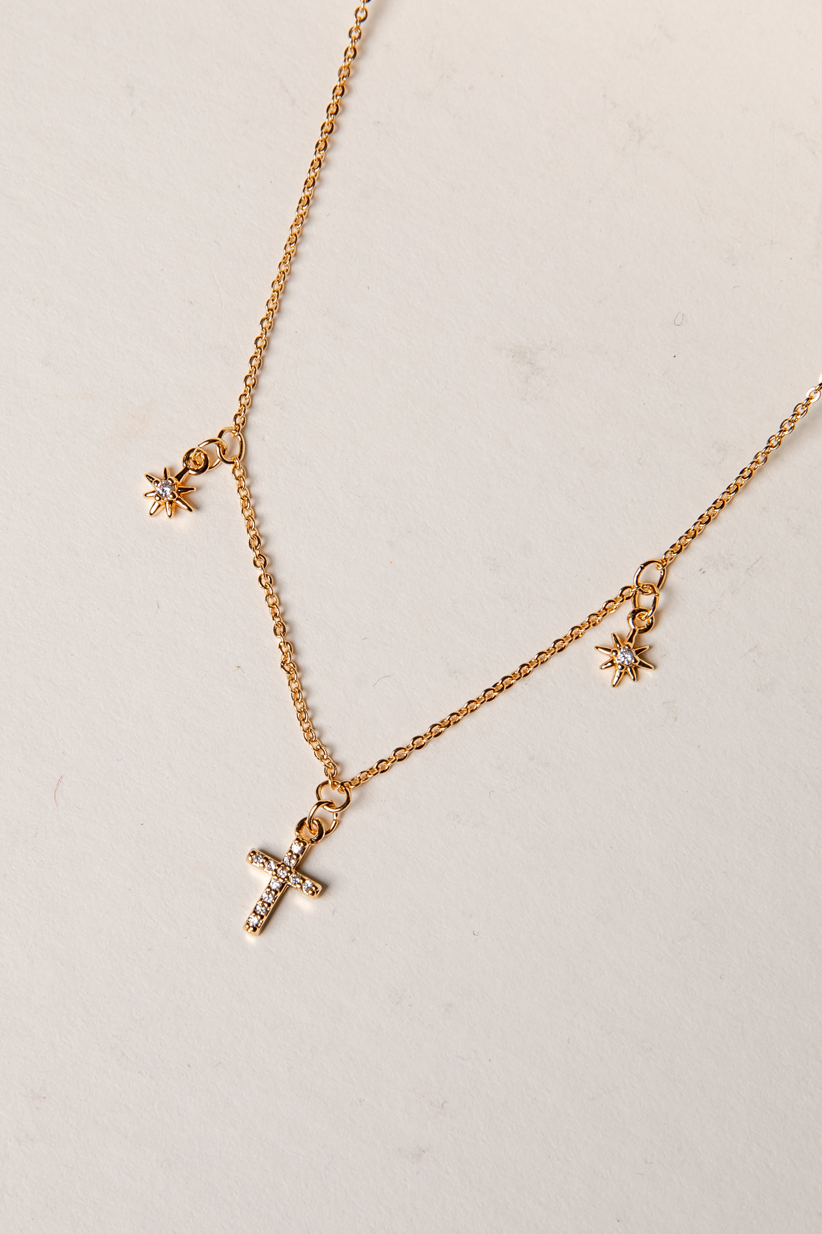 Anna Gold Rhinestone Cross Necklace
