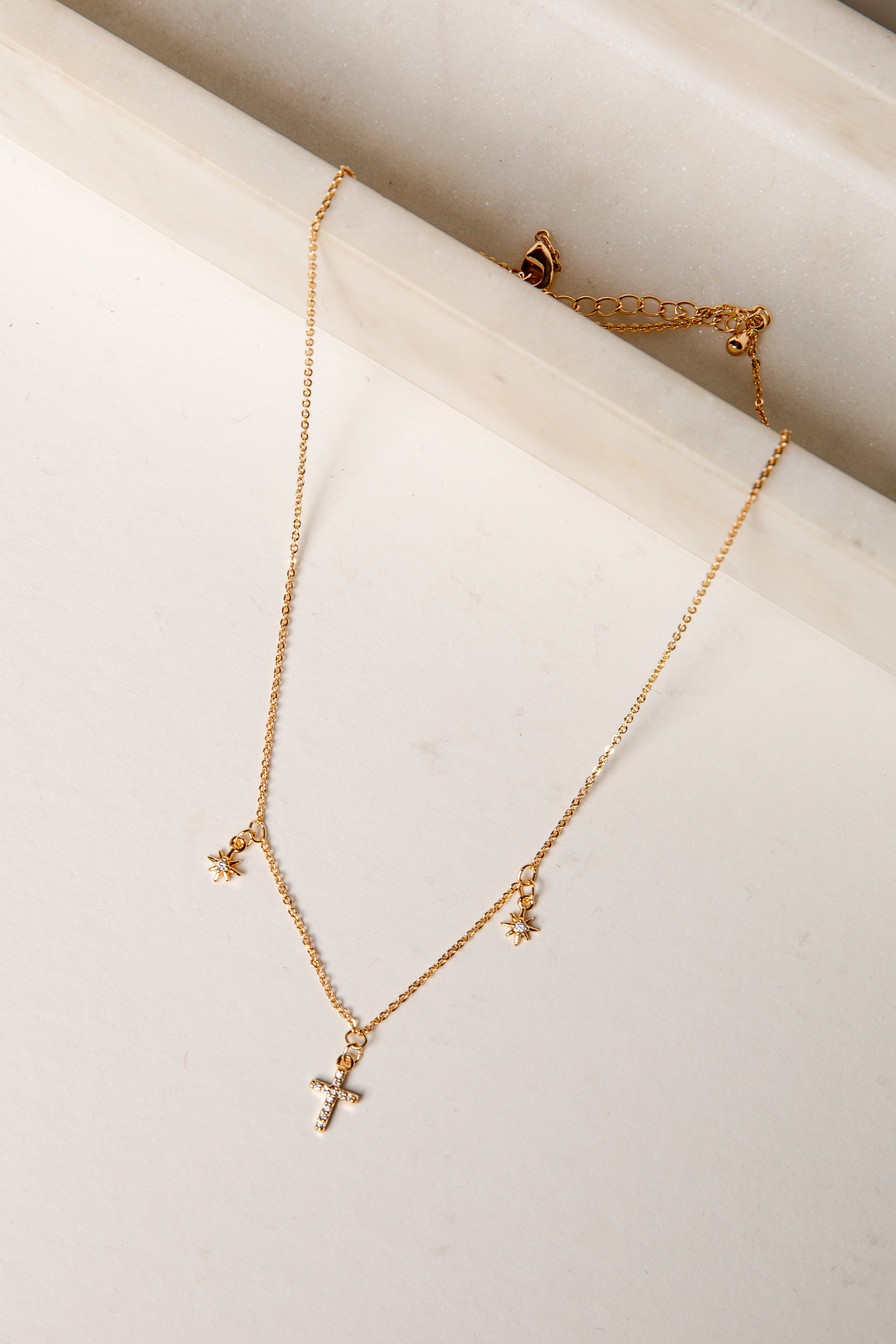 Anna Gold Rhinestone Cross Necklace