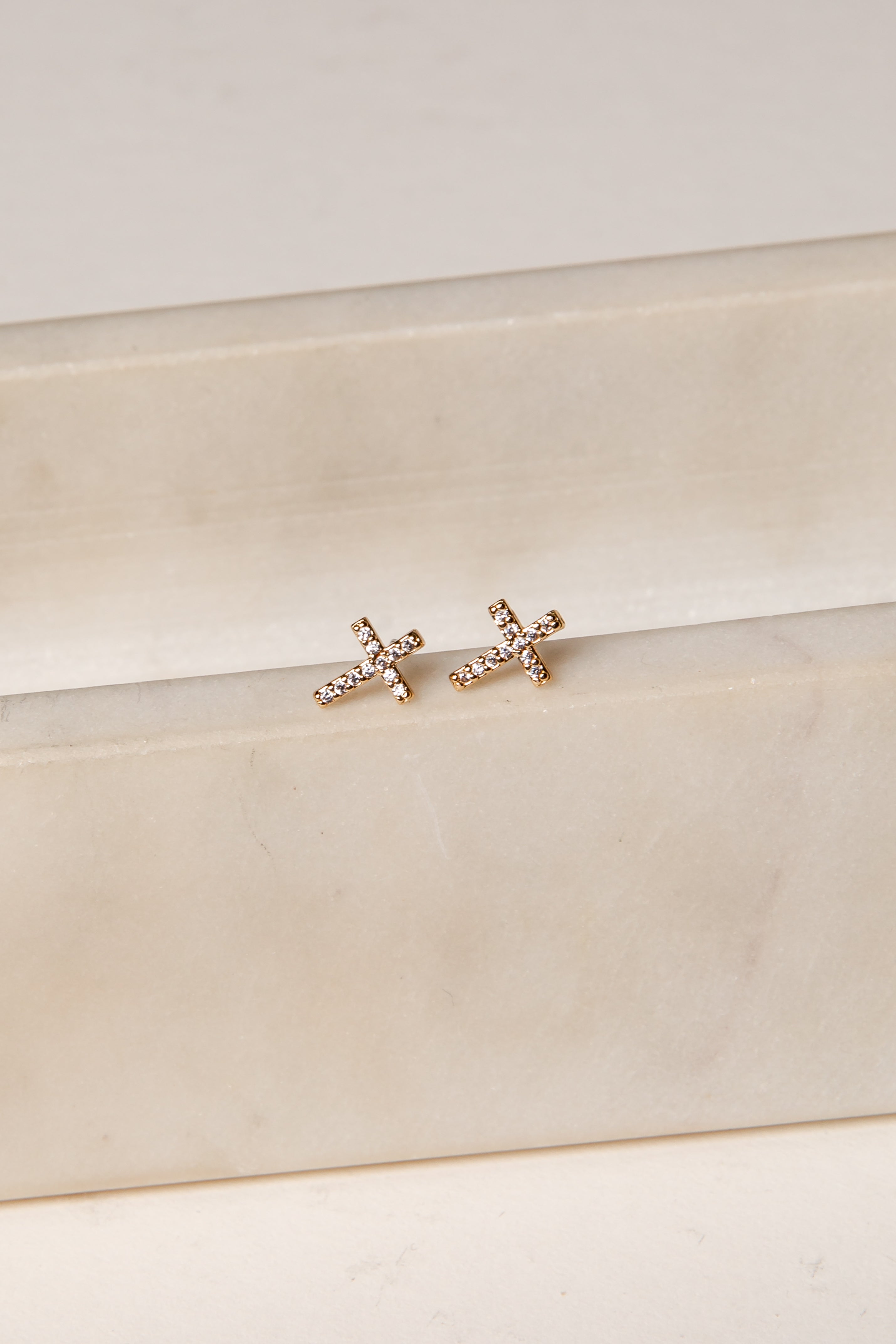 Megan Gold Rhinestone Cross Stud Earrings