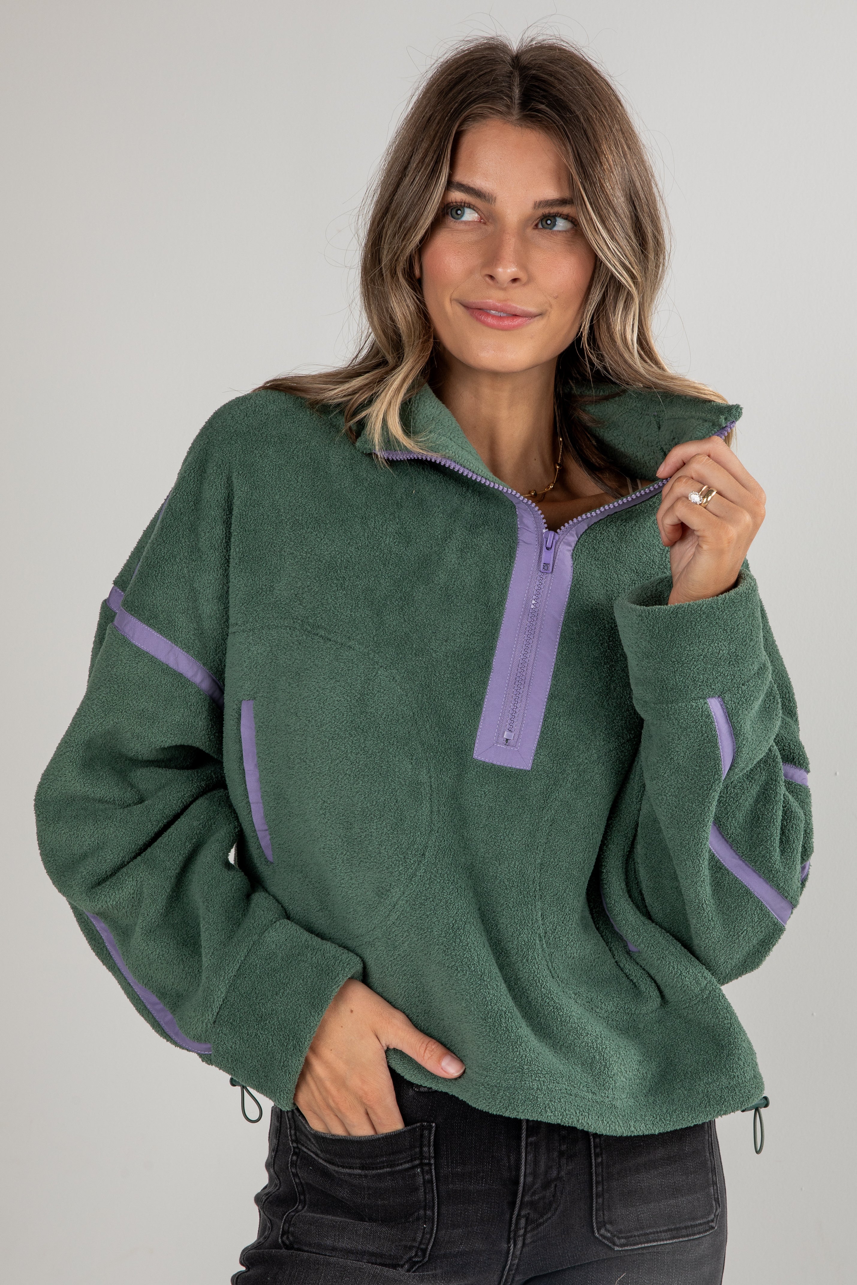 green fleece pullover