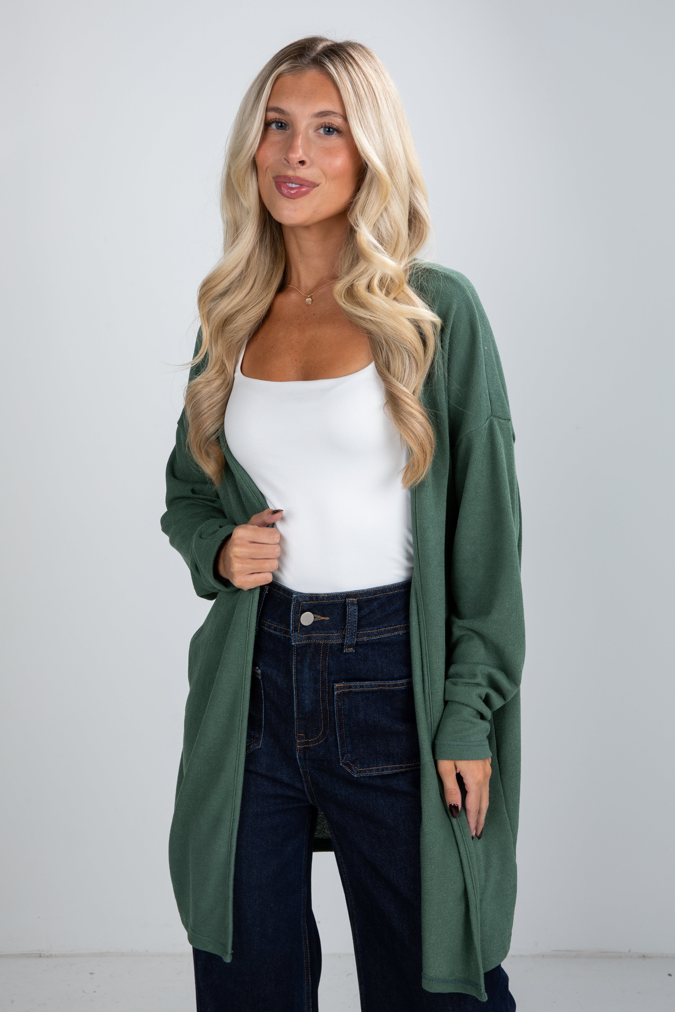 green cardigan