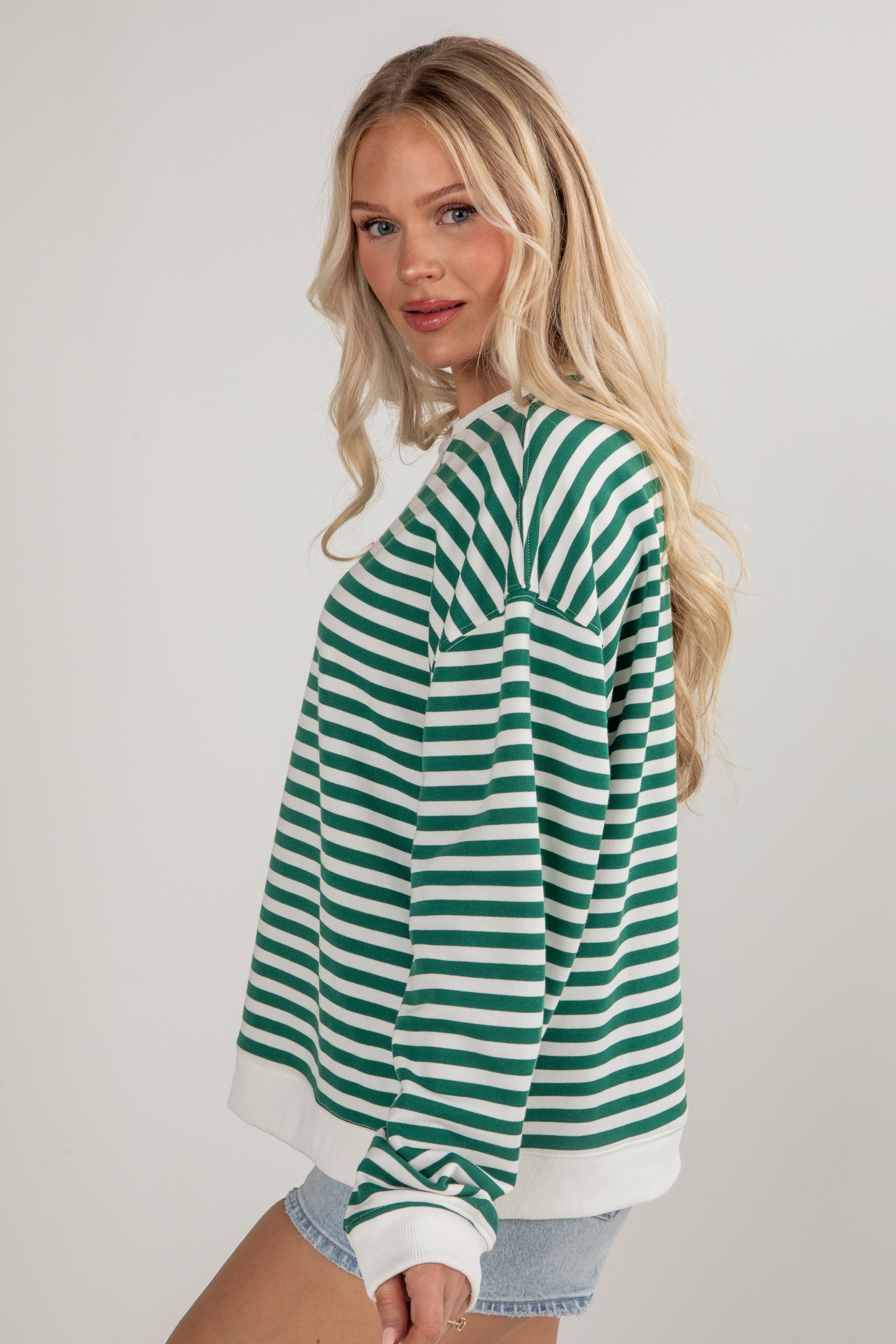 green striped pullover