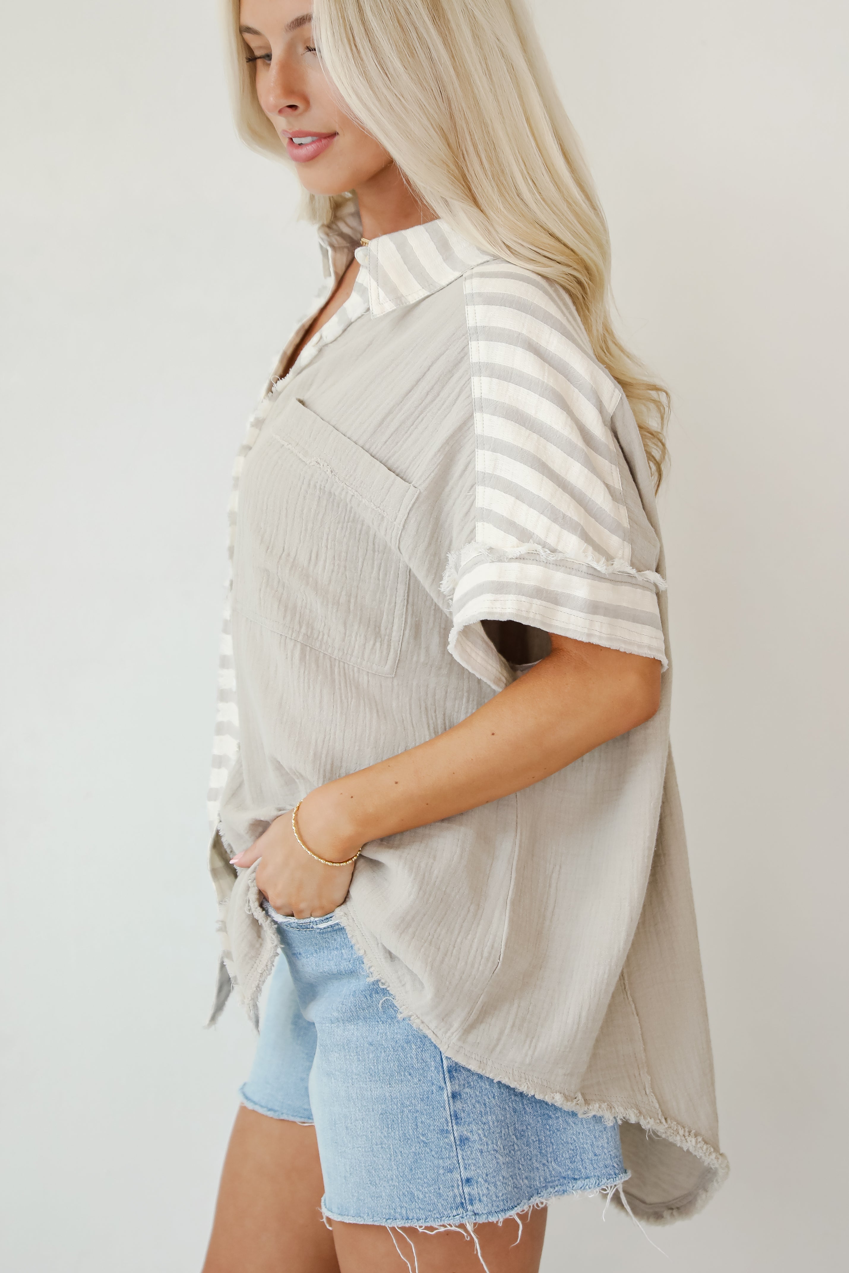 Perfected Sweetness Grey Linen Blouse