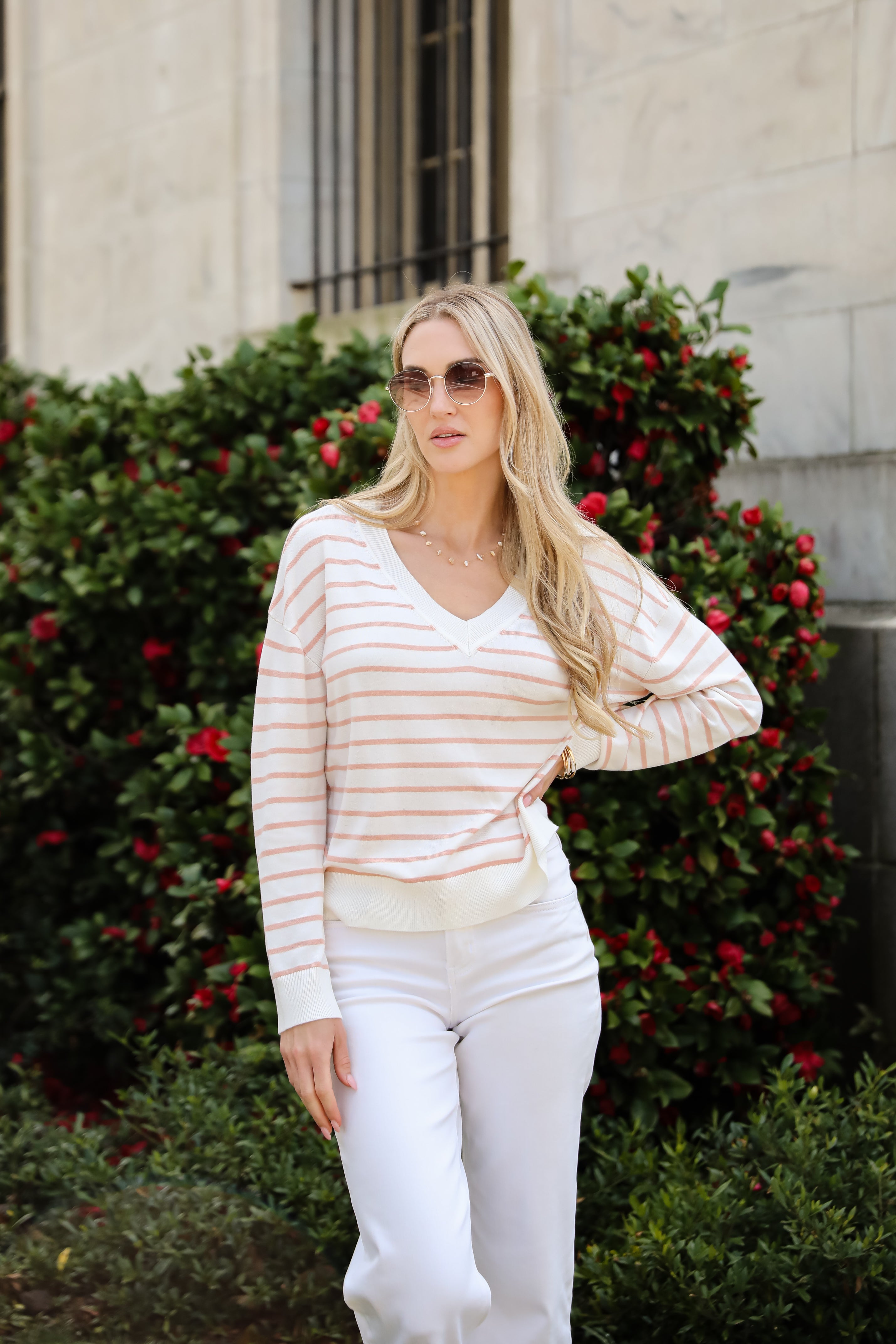 Certainly Cute Ivory Striped Lightweight Knit Top