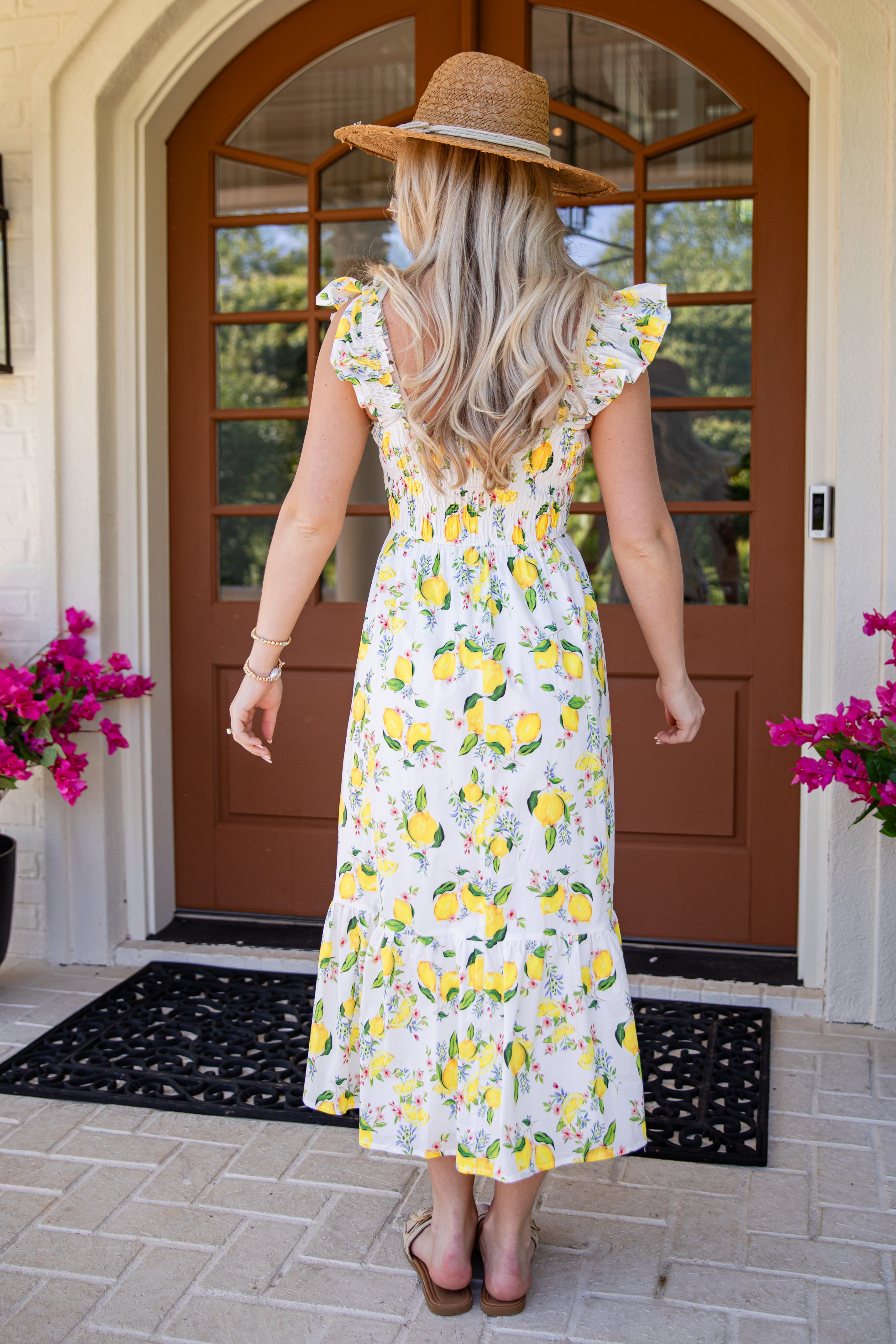 Sunny Days Ahead White Lemon Print Midi Dress