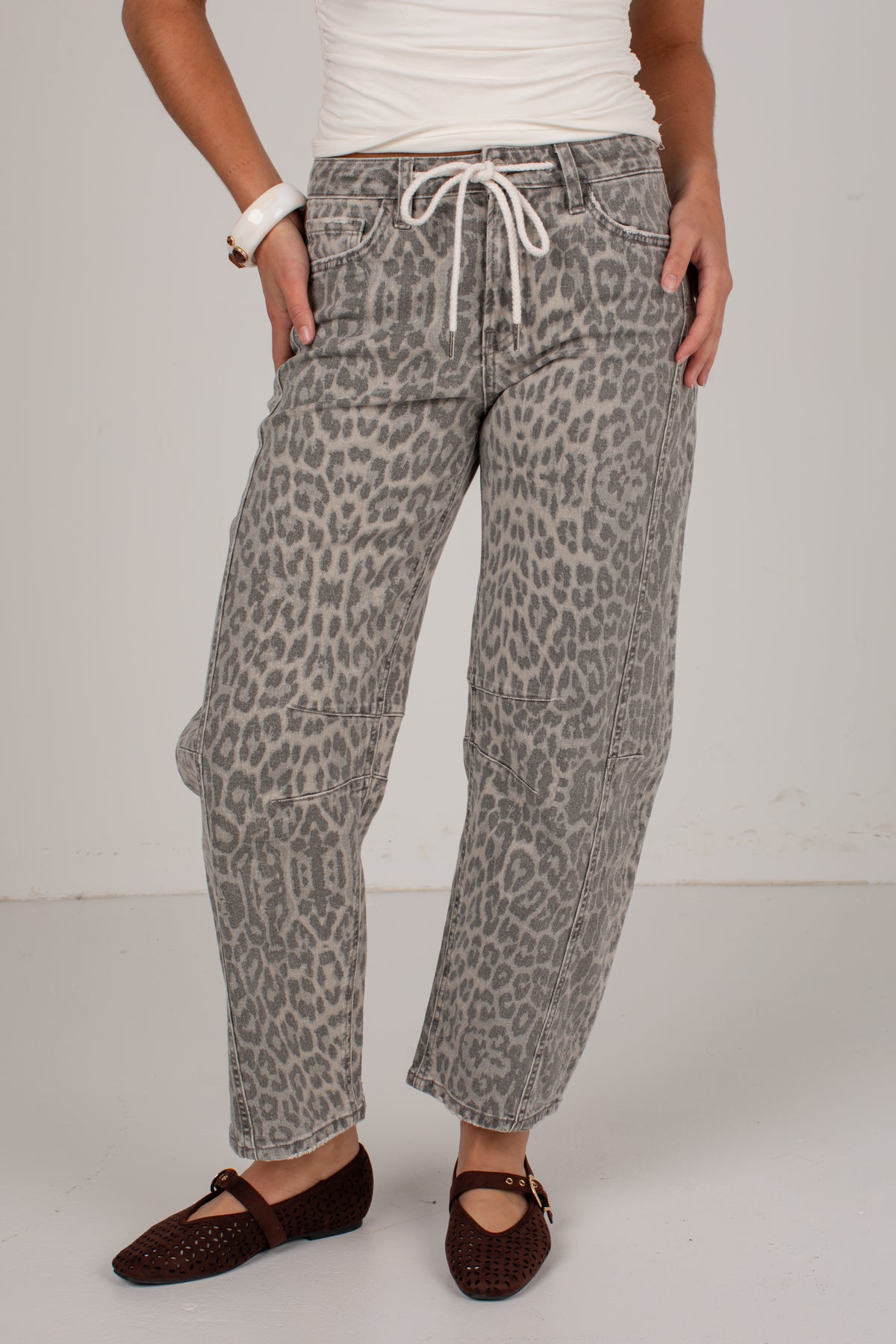 Morgan Leopard High Waist Barrel Leg Jeans