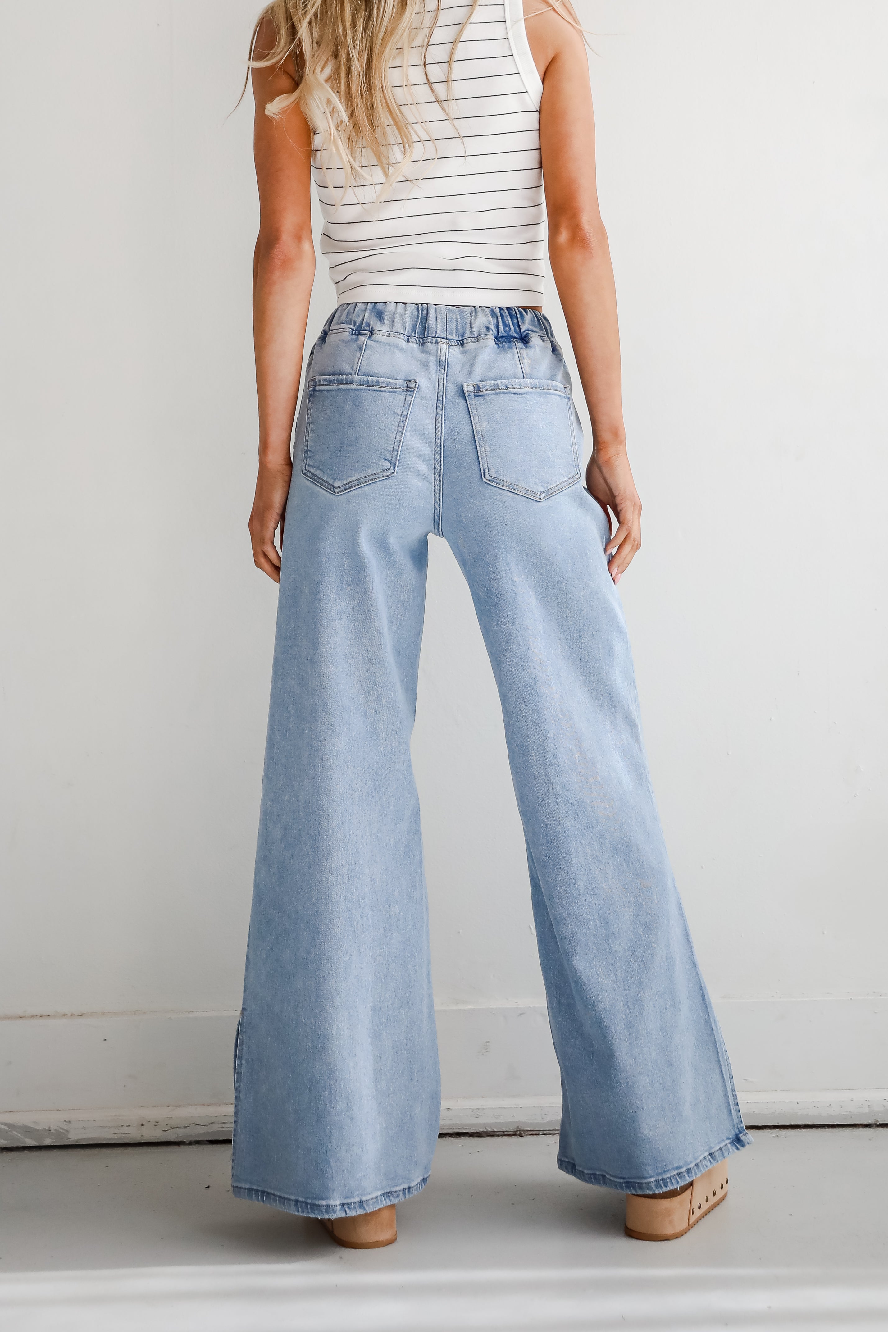 Carla Light Wash High-Rise Drawstring Waist Wide Leg Jeans