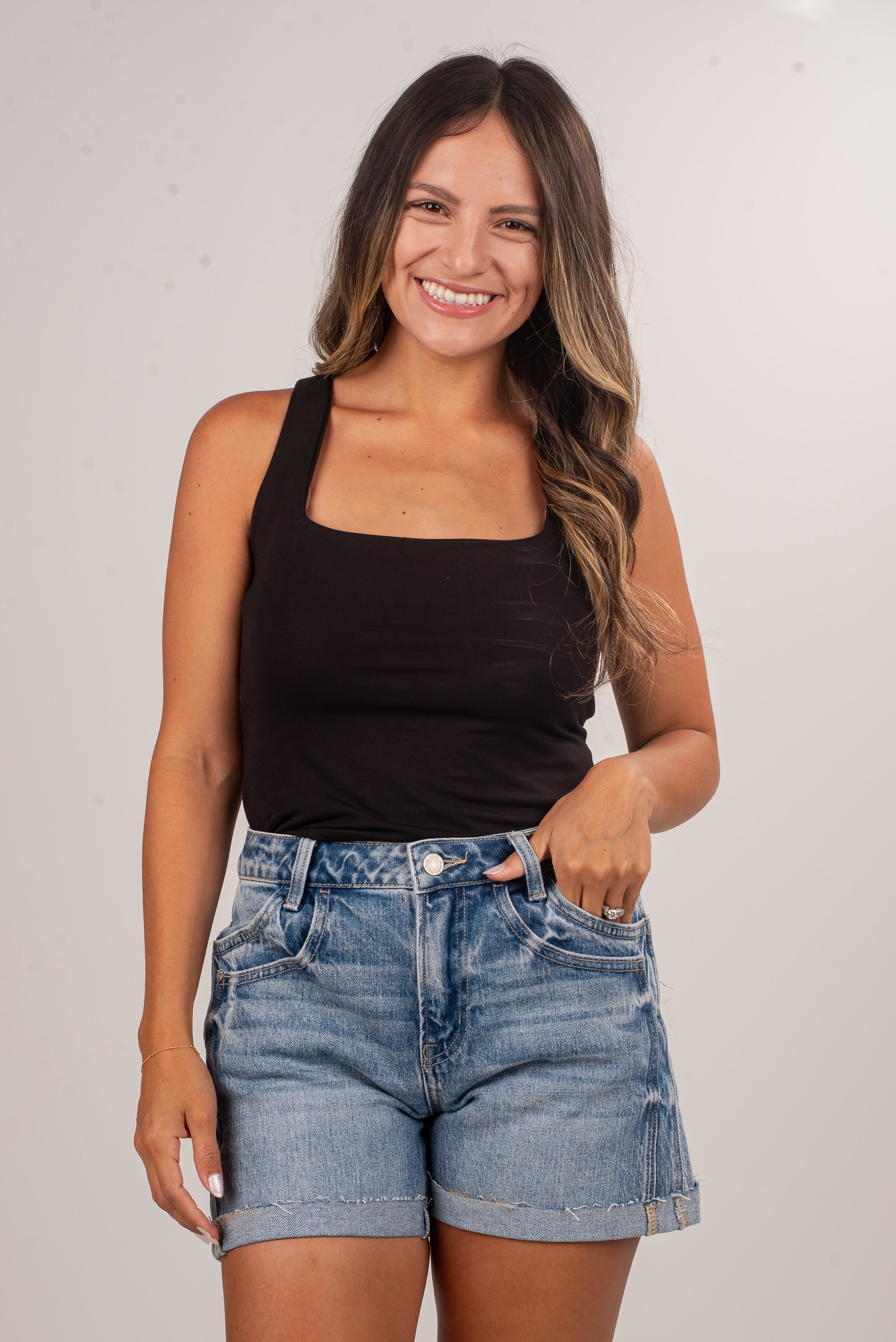 Lorelei Medium Wash High-Rise Cuffed Denim Shorts