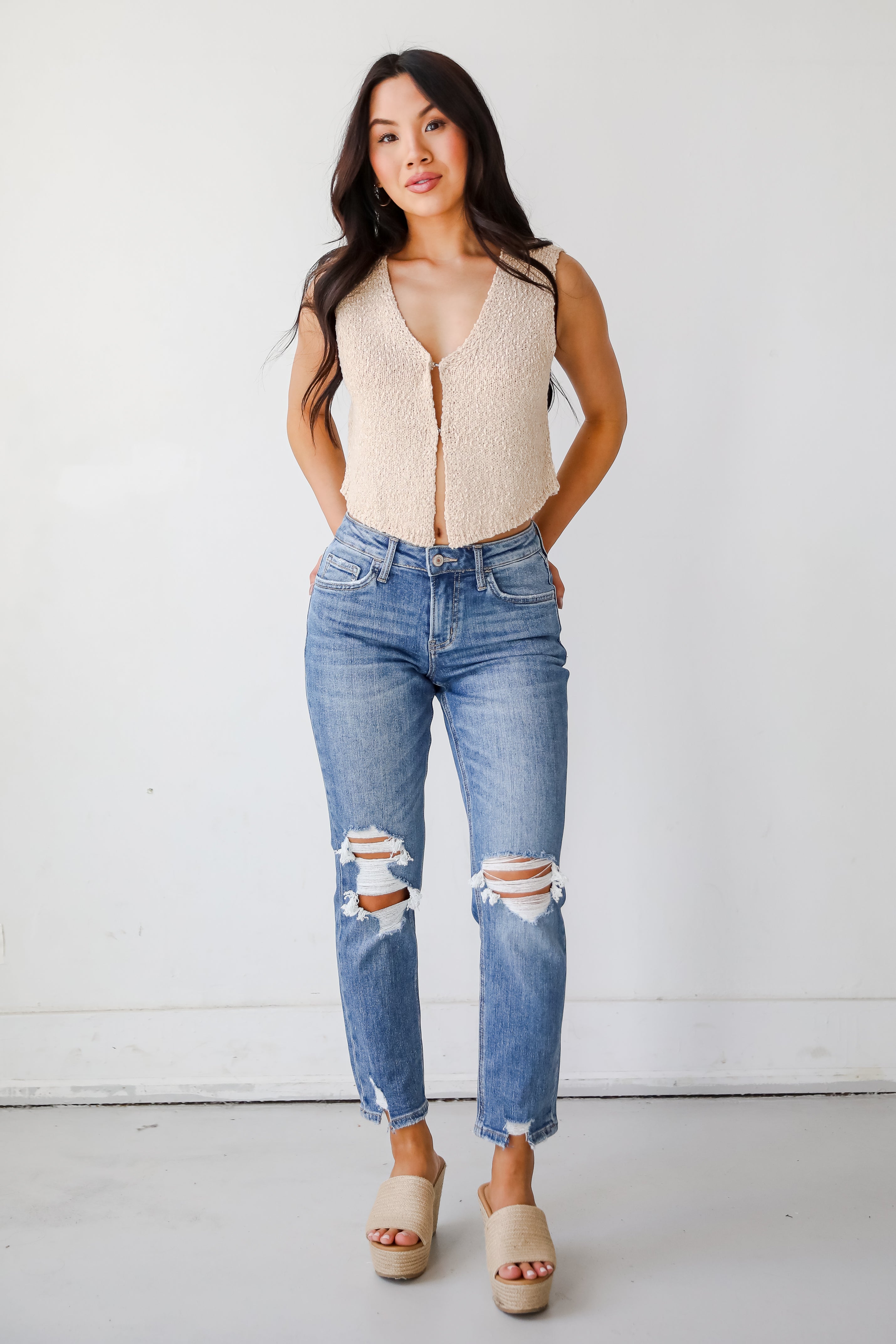 Kendall Medium Wash High-Rise Distressed Boyfriend Jeans