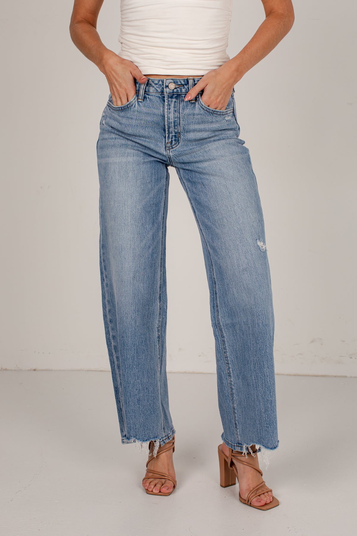 Miley Light Wash High-Rise Distressed Wide Leg Jeans