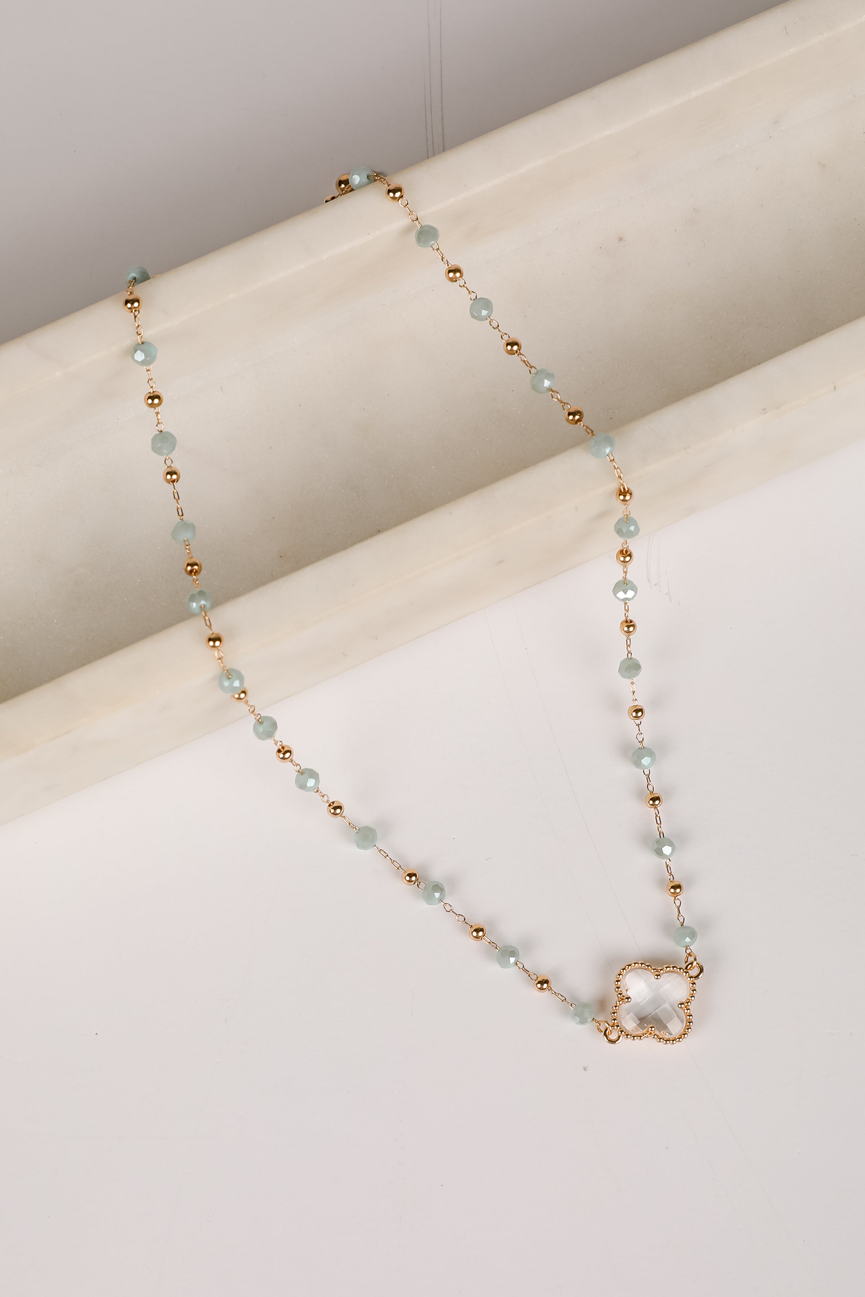 Rowan Mint Beaded Quatrefoil Charm Necklace