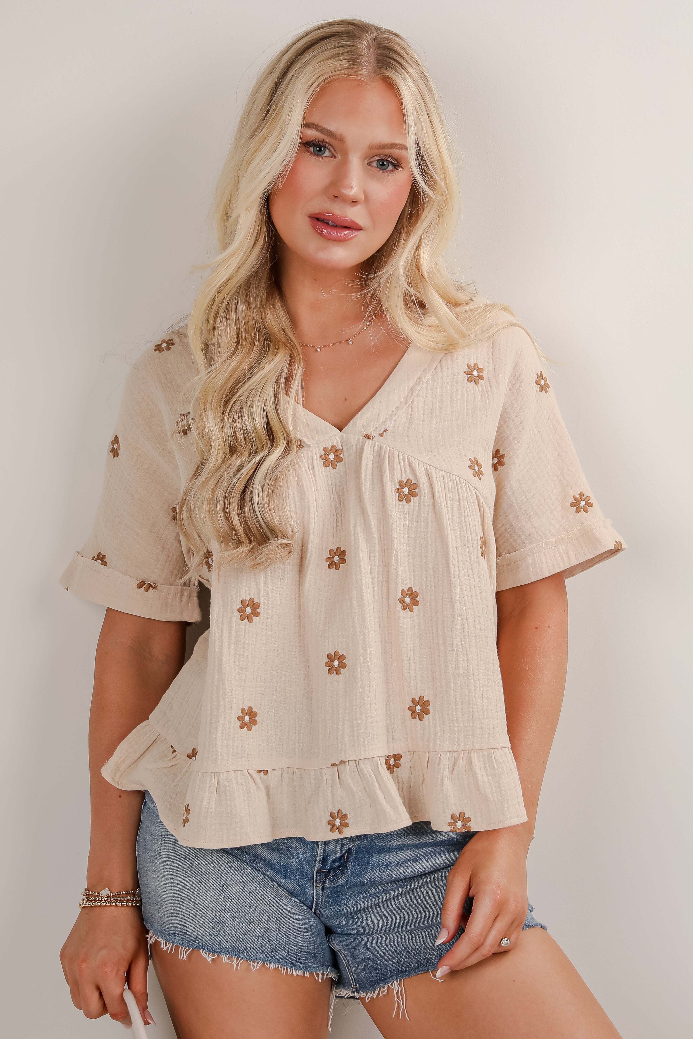 Plenty Of Love Natural Floral Linen Blouse