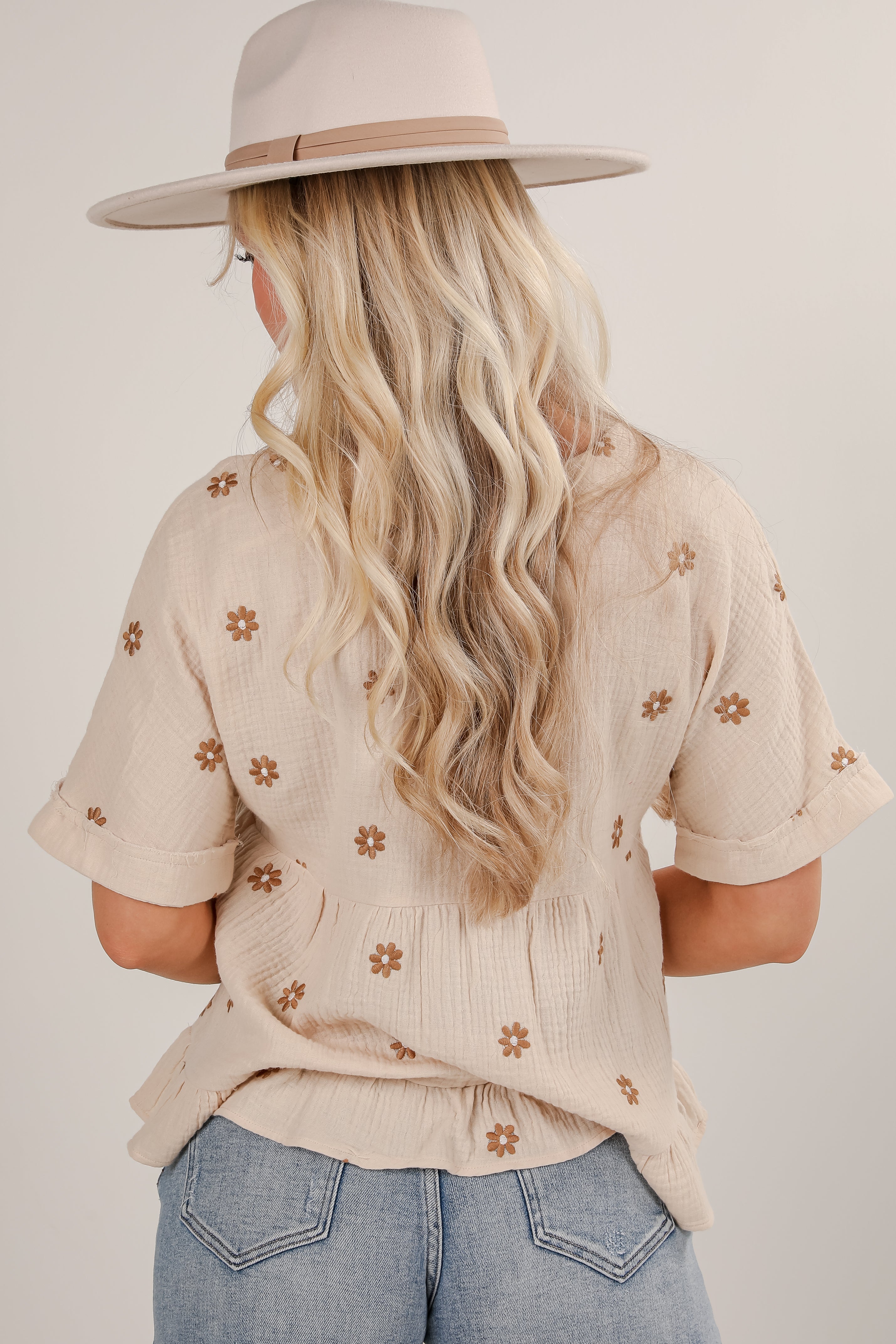 Plenty Of Love Natural Floral Linen Blouse