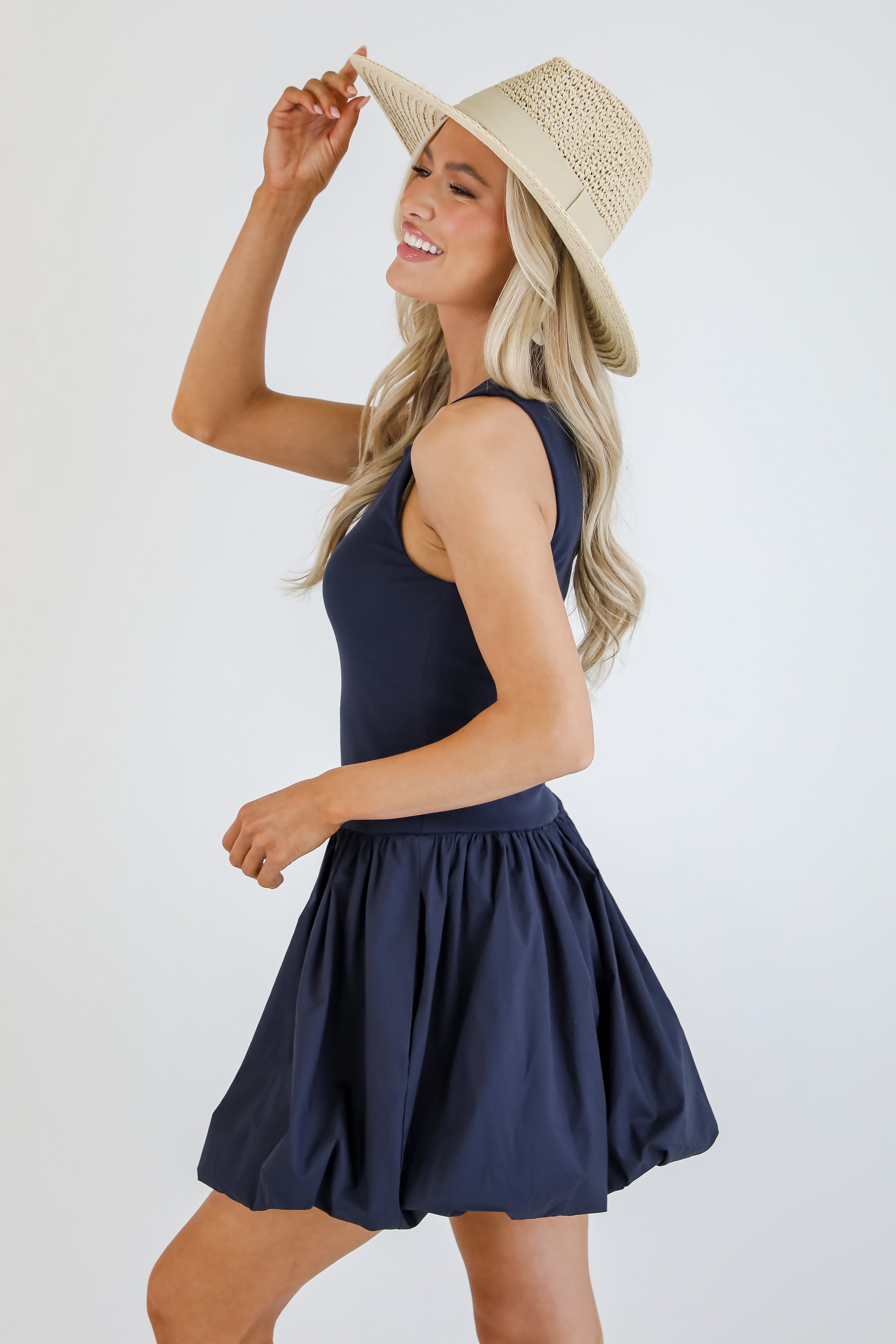 Defined Chicness Navy Bubble Hem Mini Dress