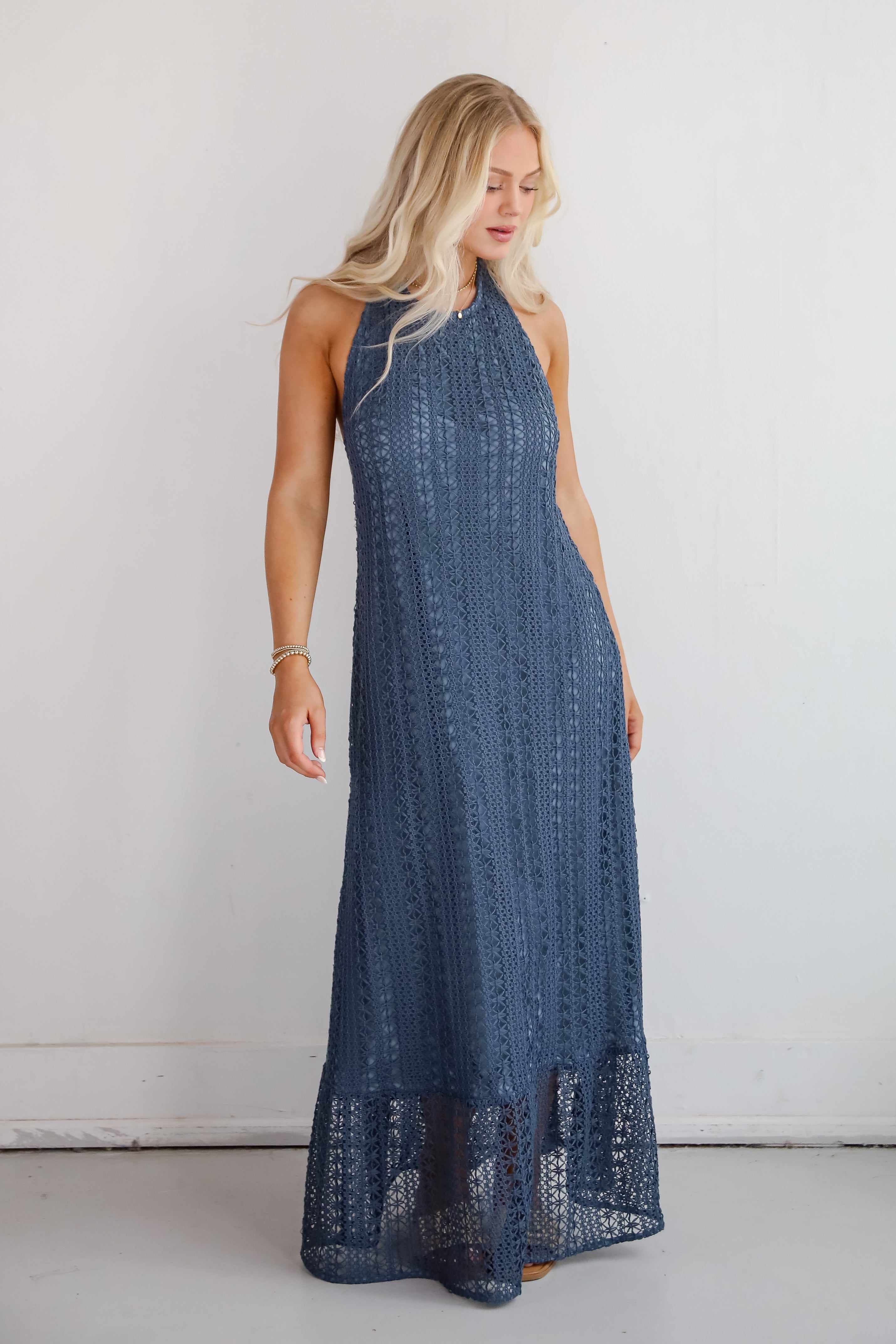 Divine Intentions Crochet Knit Halter Maxi Dress