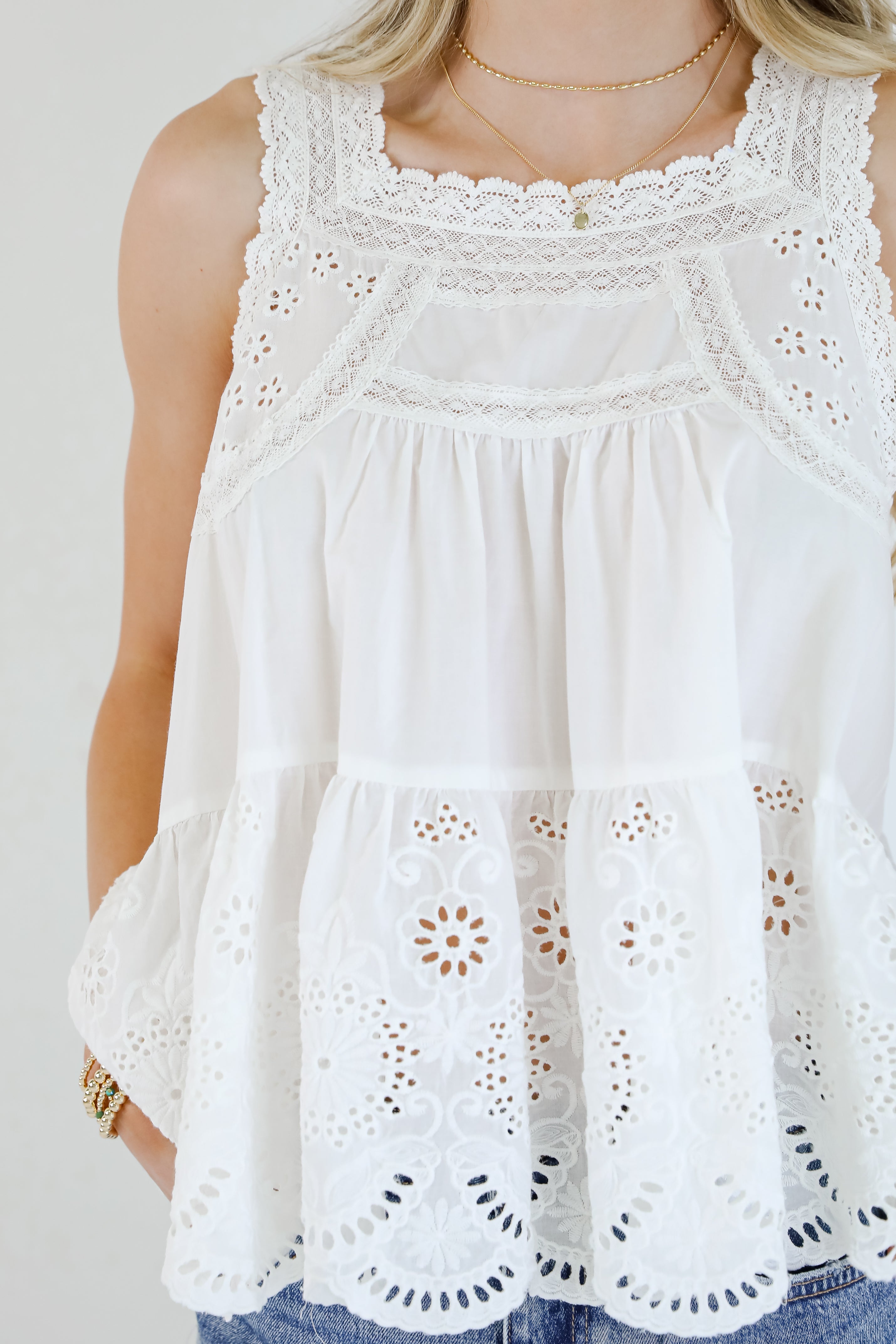 On Your Heart Off White Eyelet Lace Tank