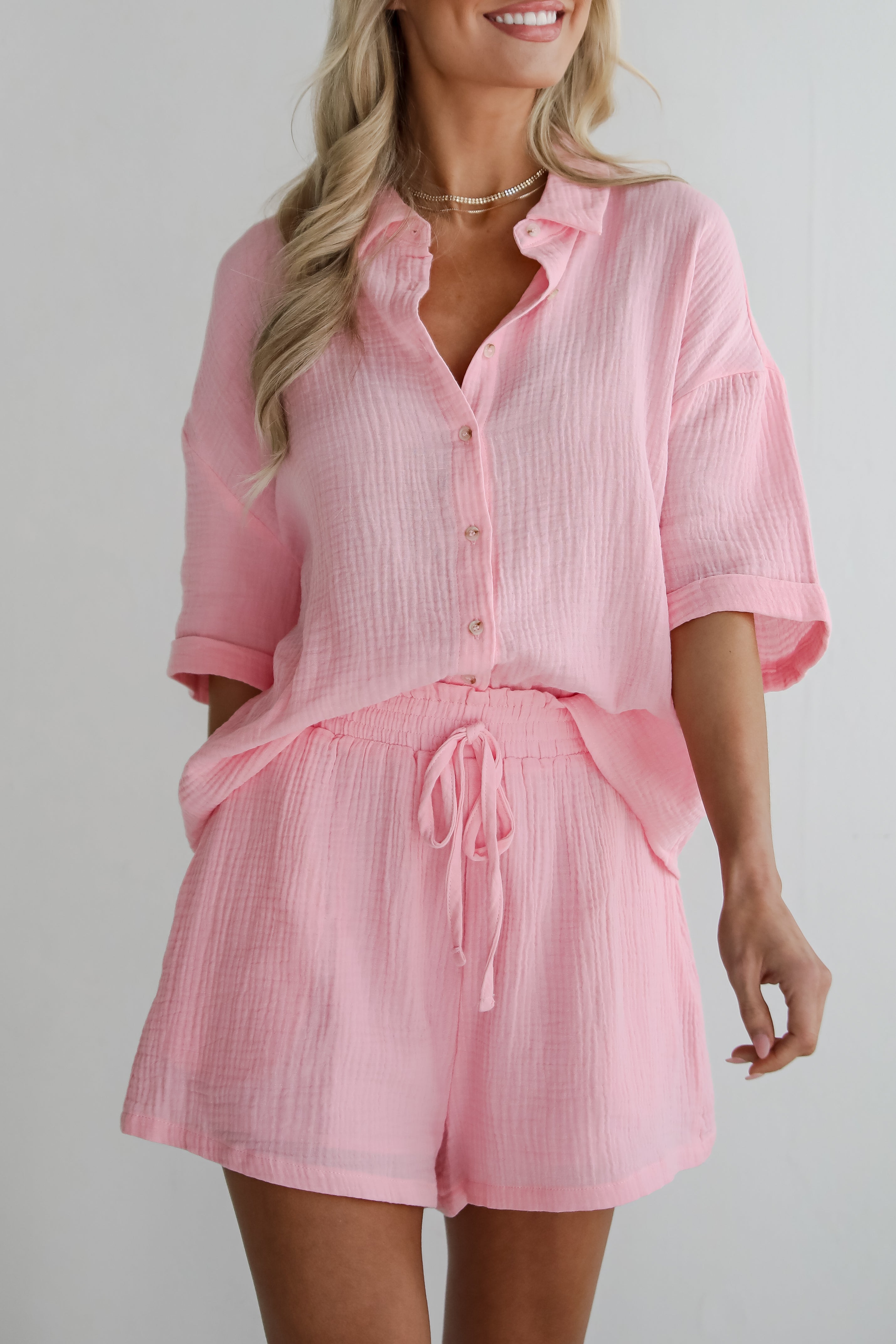 Hit The Breeze Pink Linen Shorts