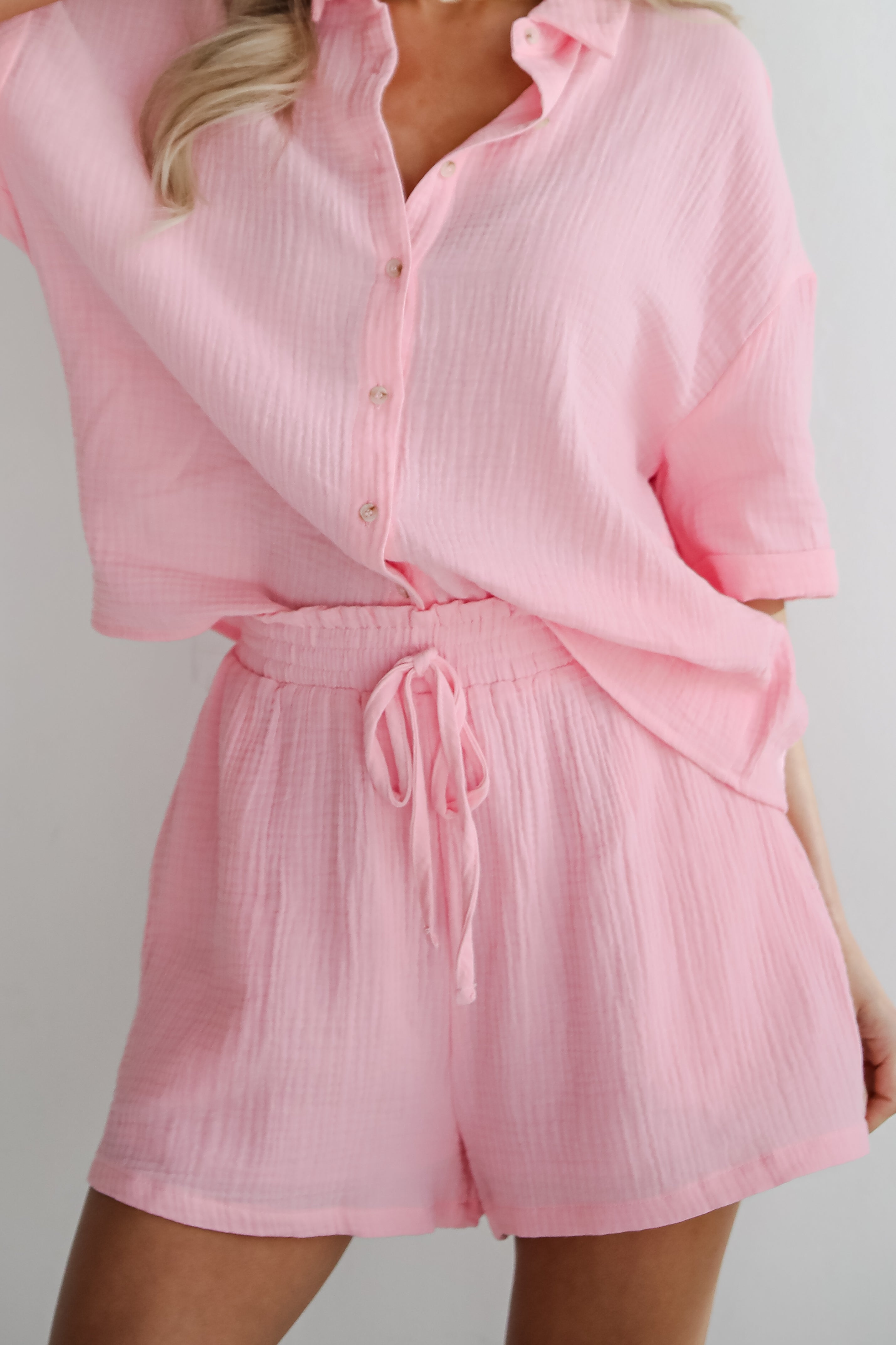 Hit The Breeze Pink Linen Shorts