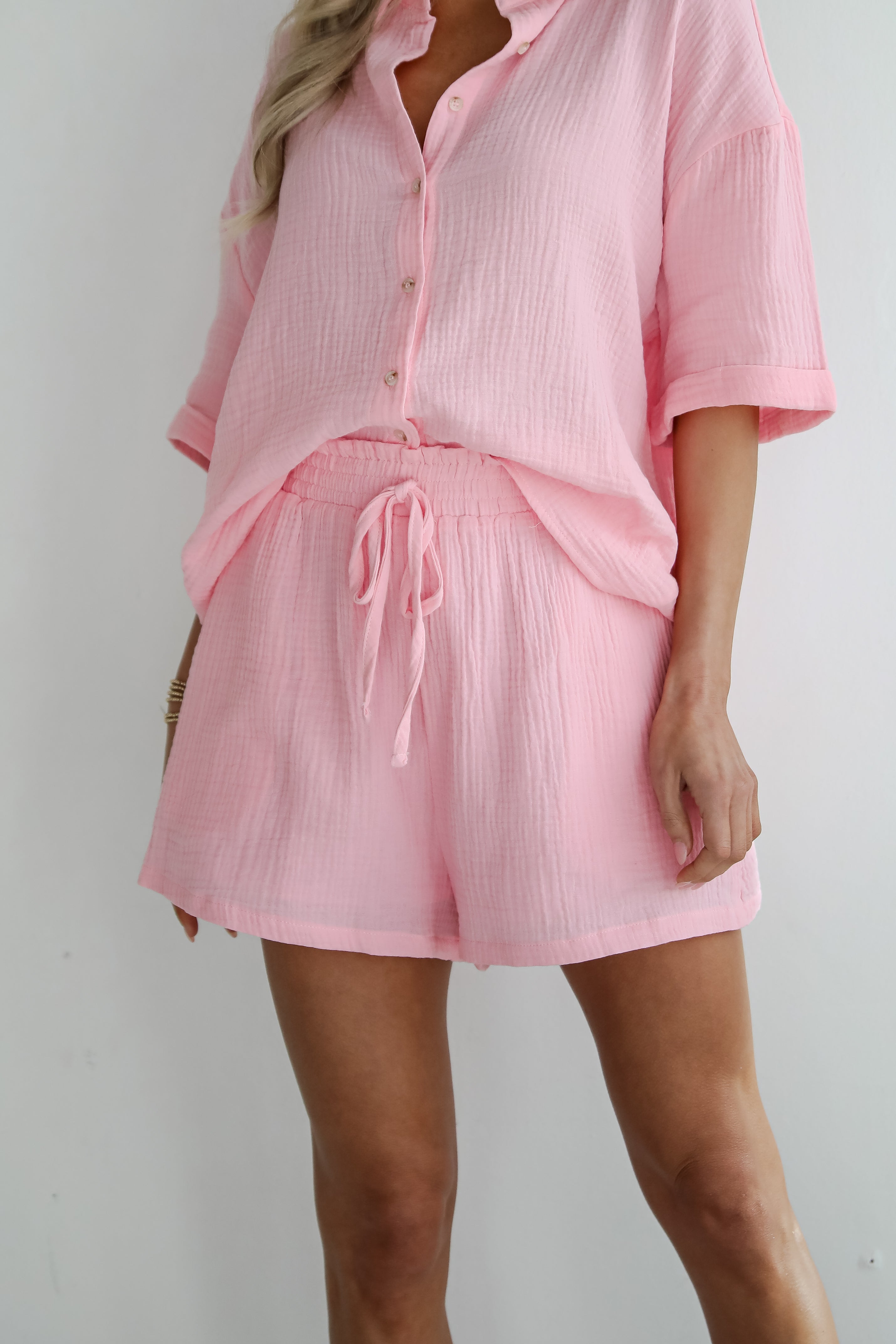 Hit The Breeze Pink Linen Shorts