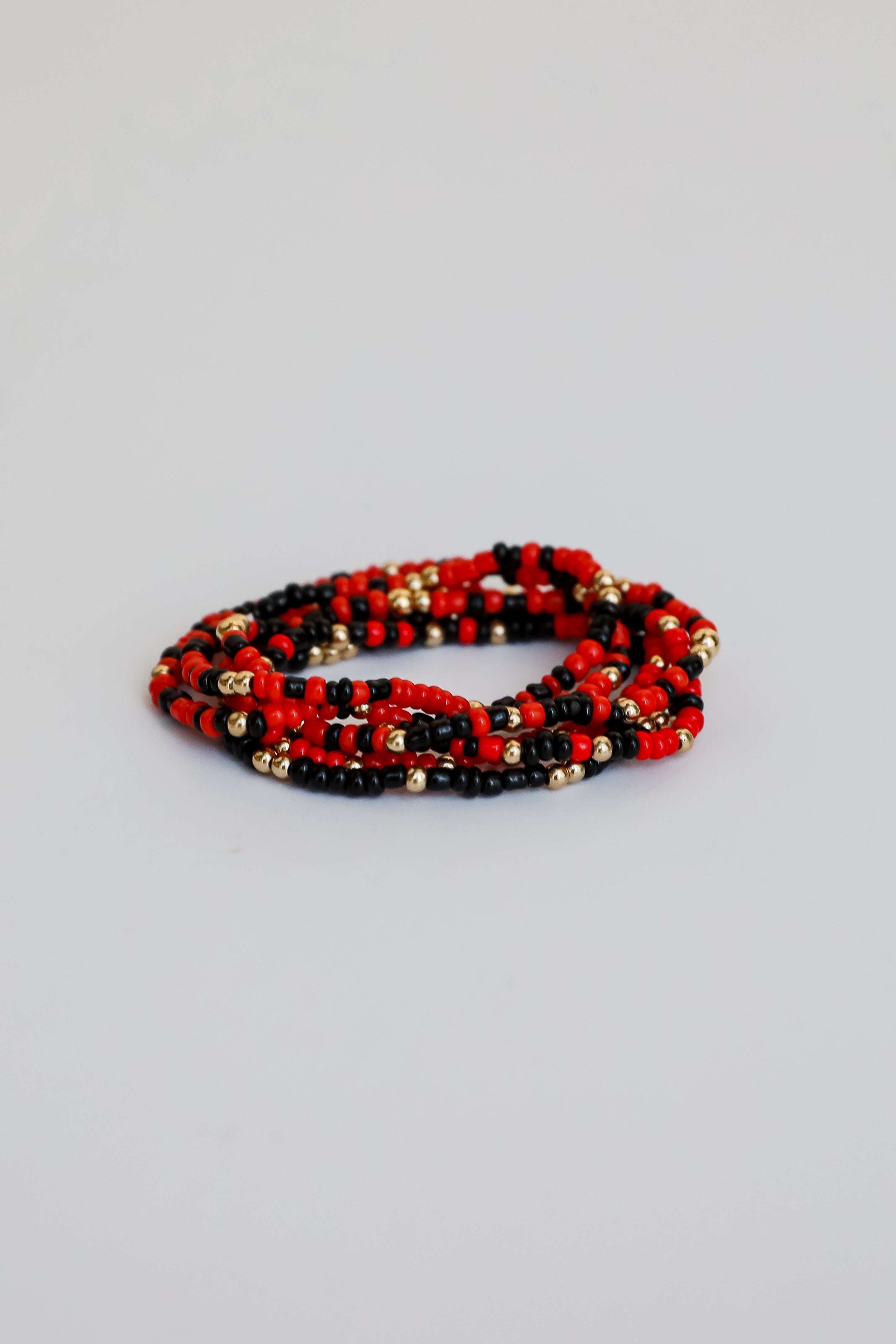 Hallie Red/Black Beaded Bracelet Set