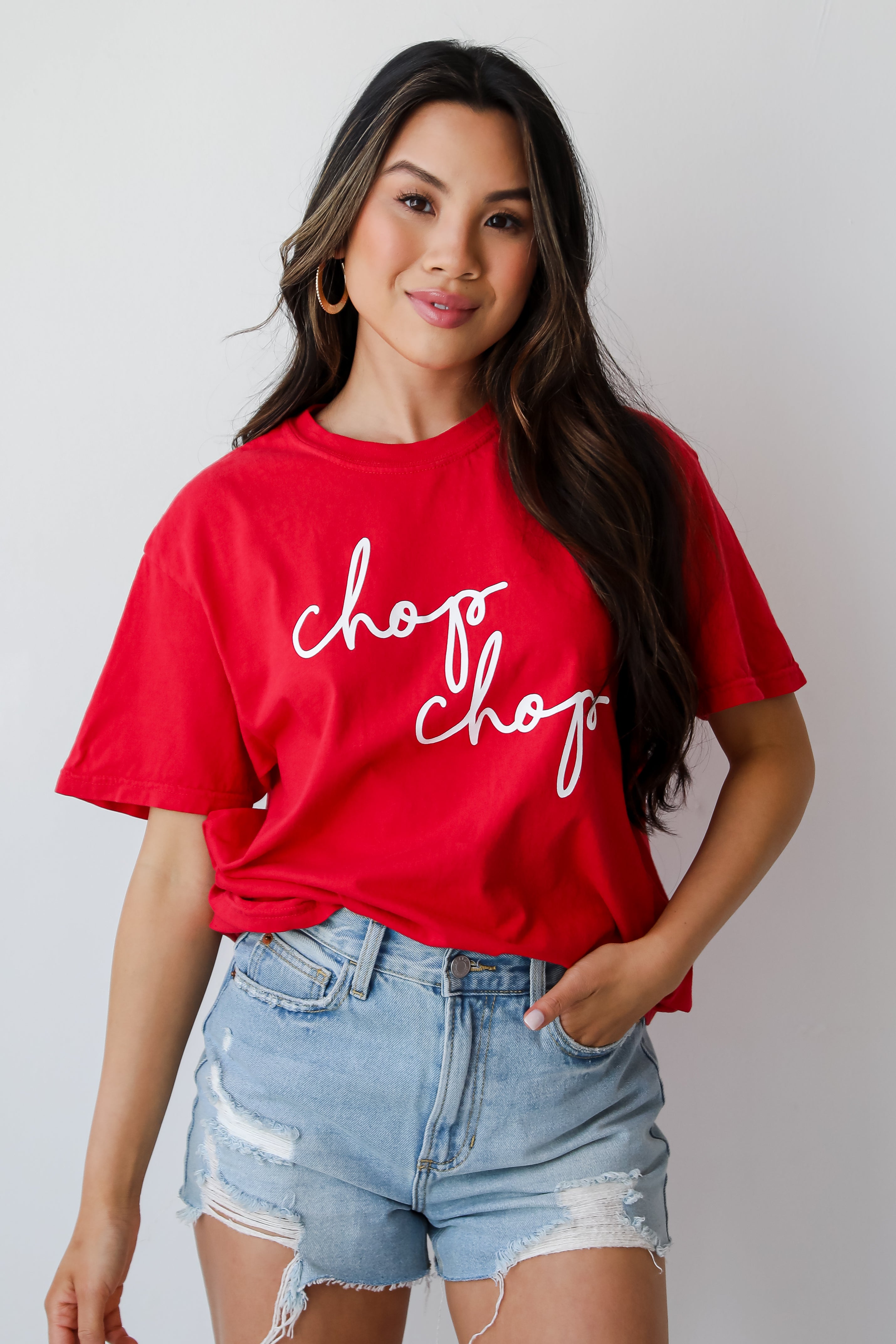 cute Red Chop Chop Script Tee