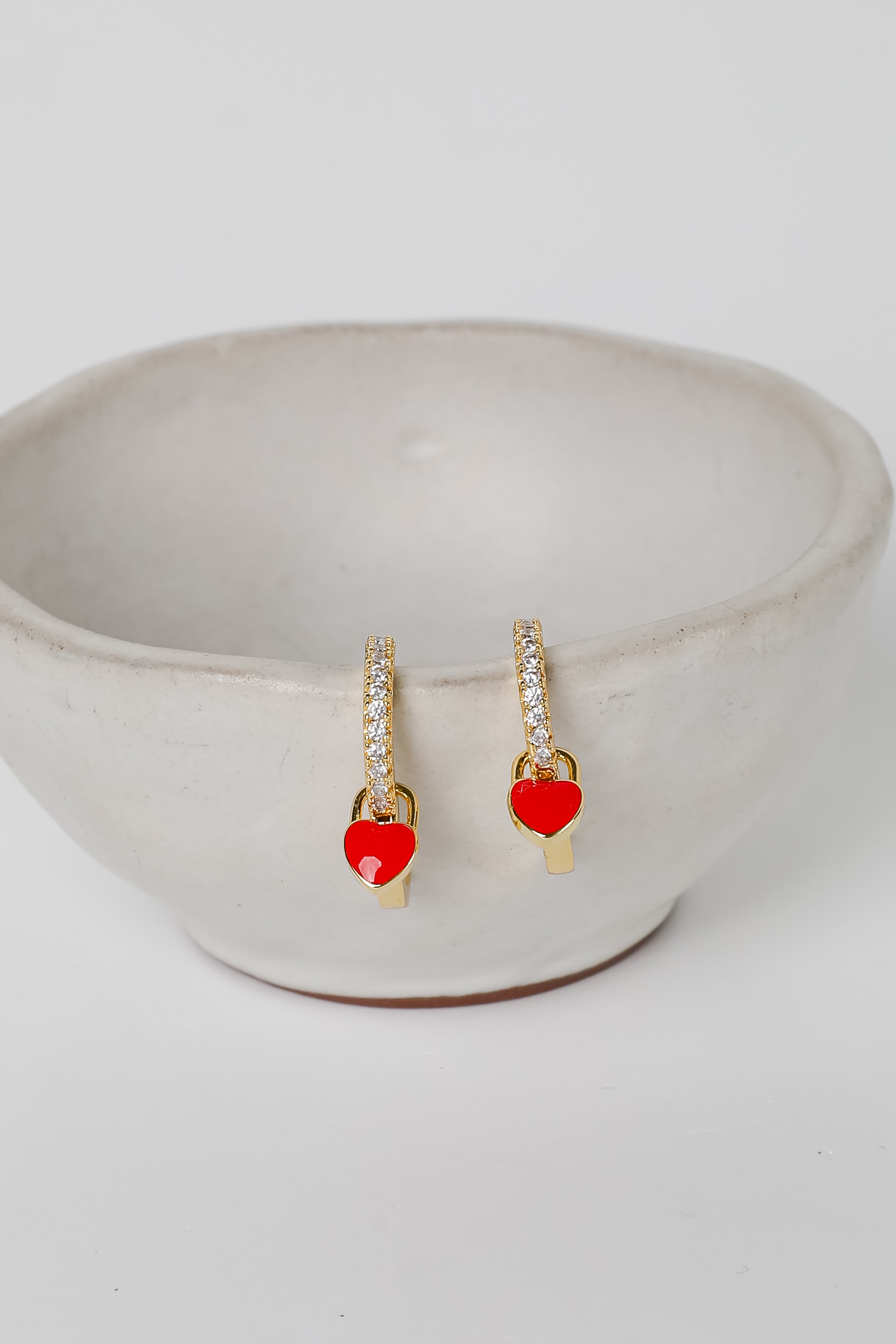 Riley Red Heart Charm Mini Hoop Earrings