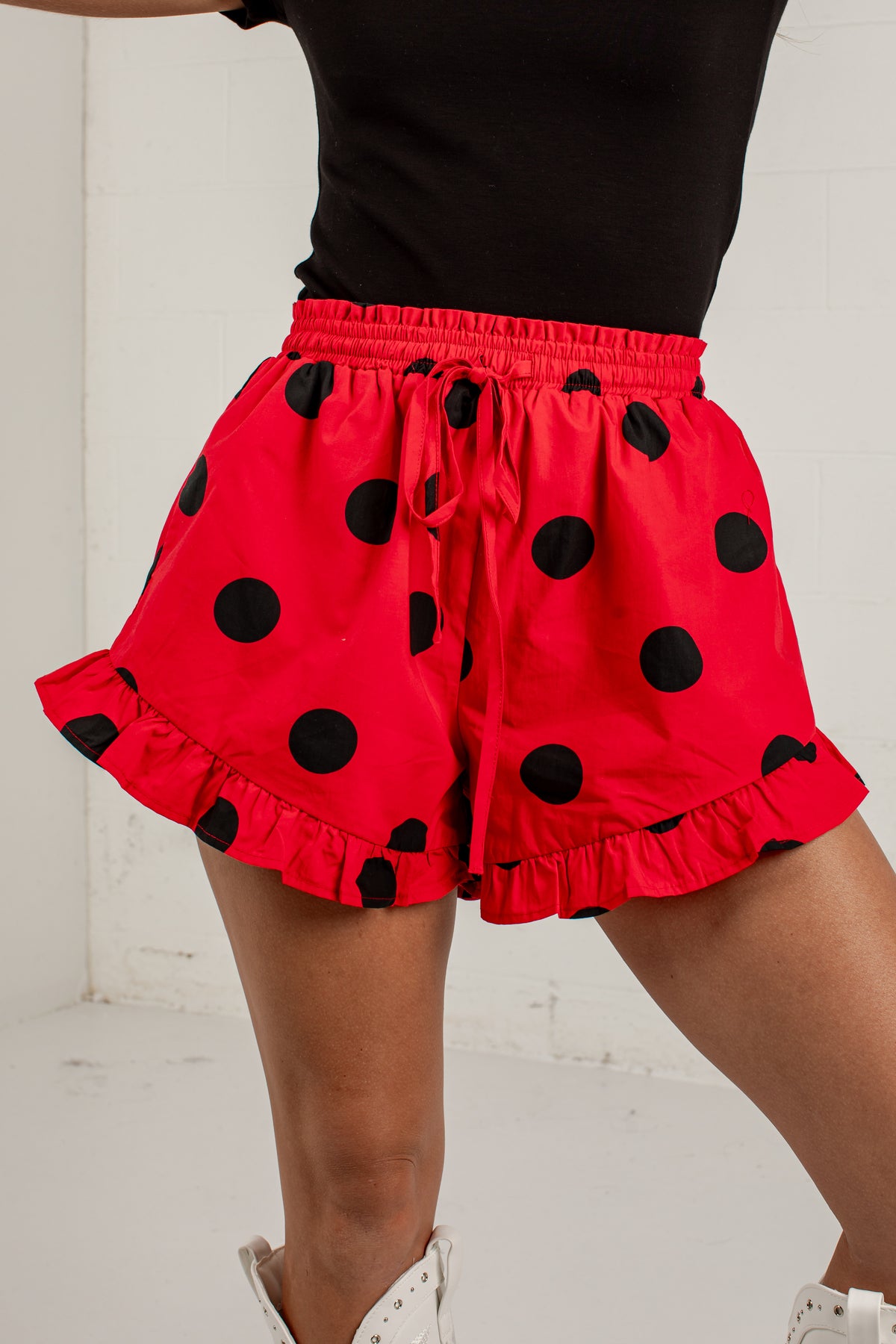 Sideline Sweetheart Polka Dot Red Shorts