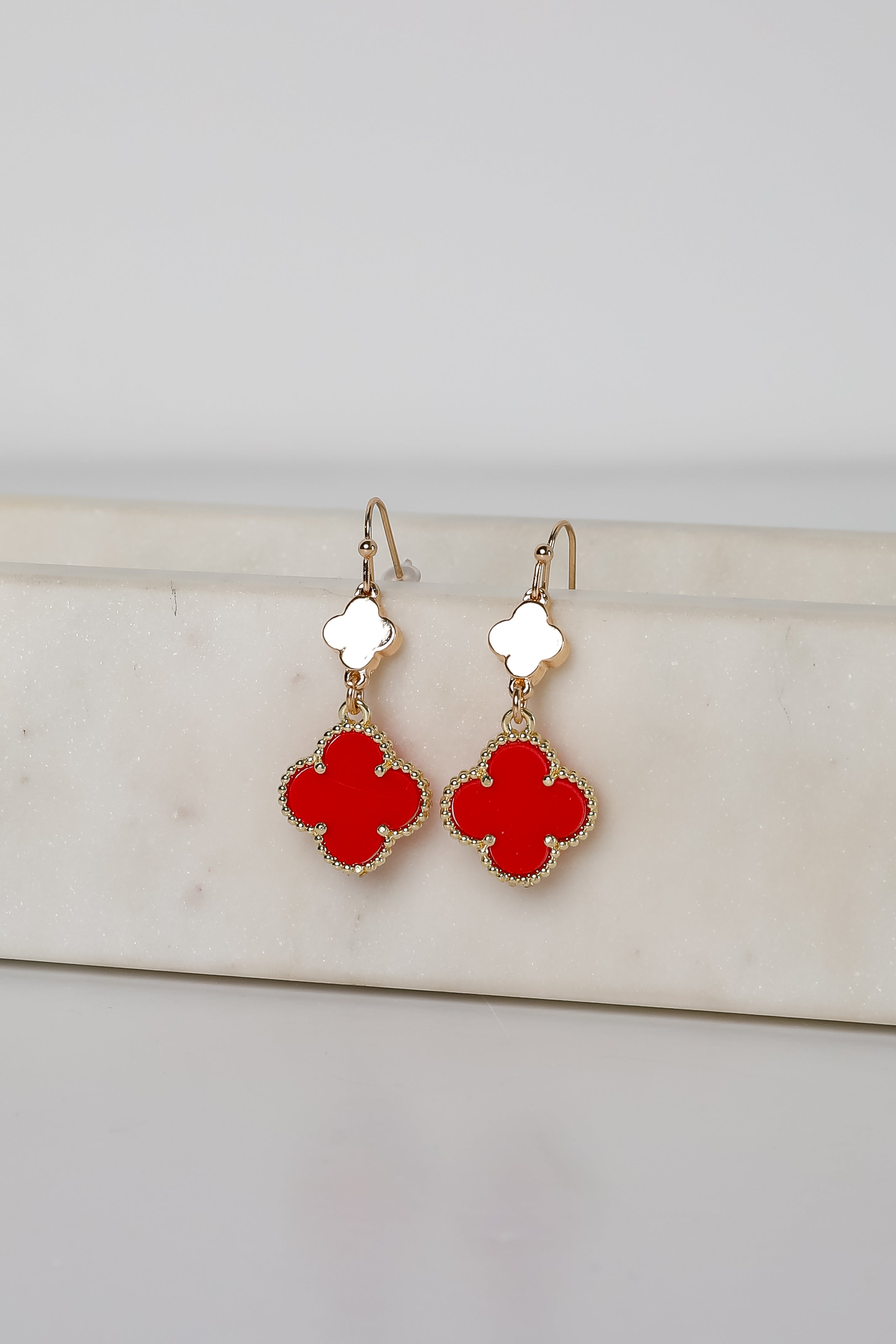 Hannah Red Quatrefoil Drop Earrings