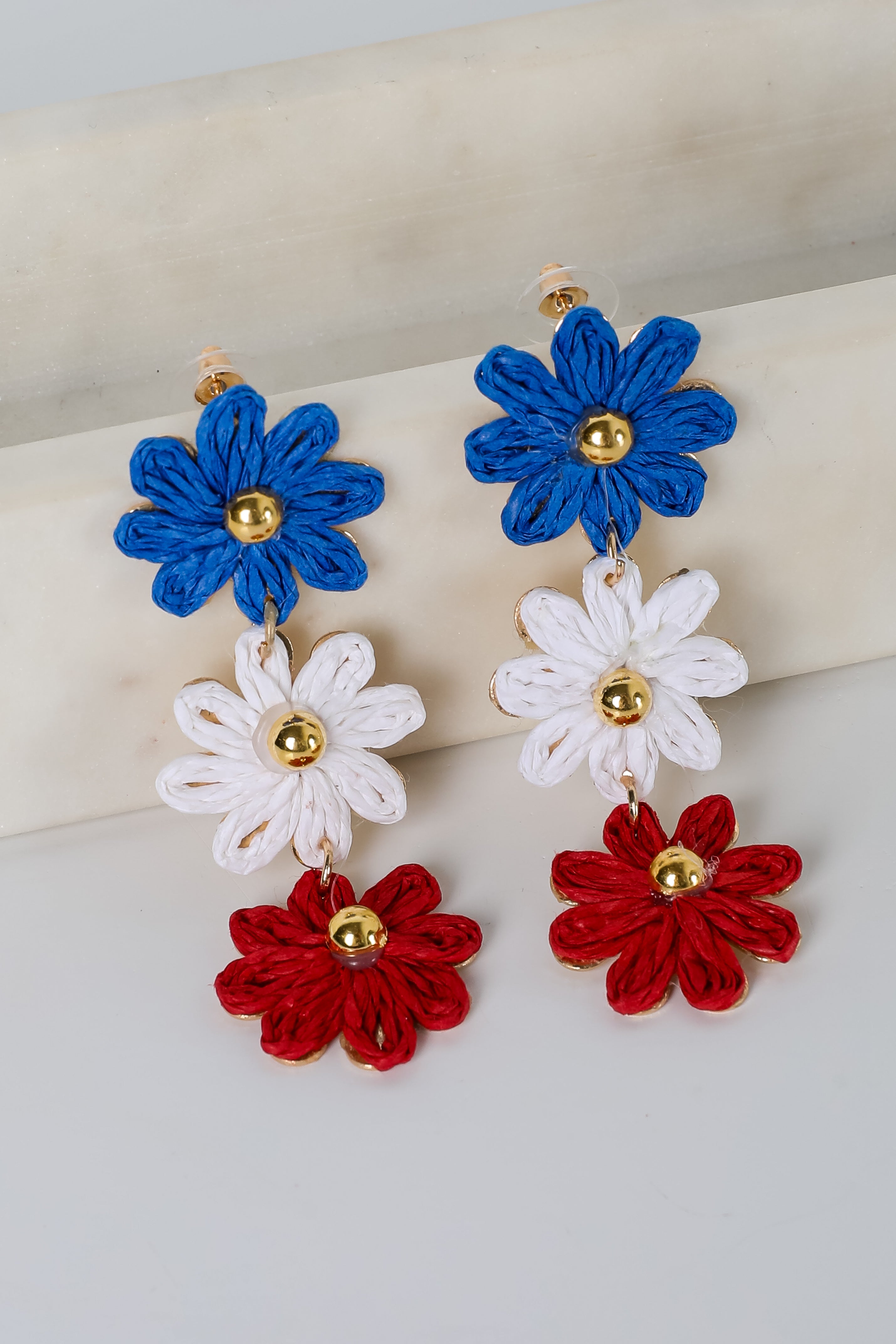 Emery Red Straw Flower Drop Earrings