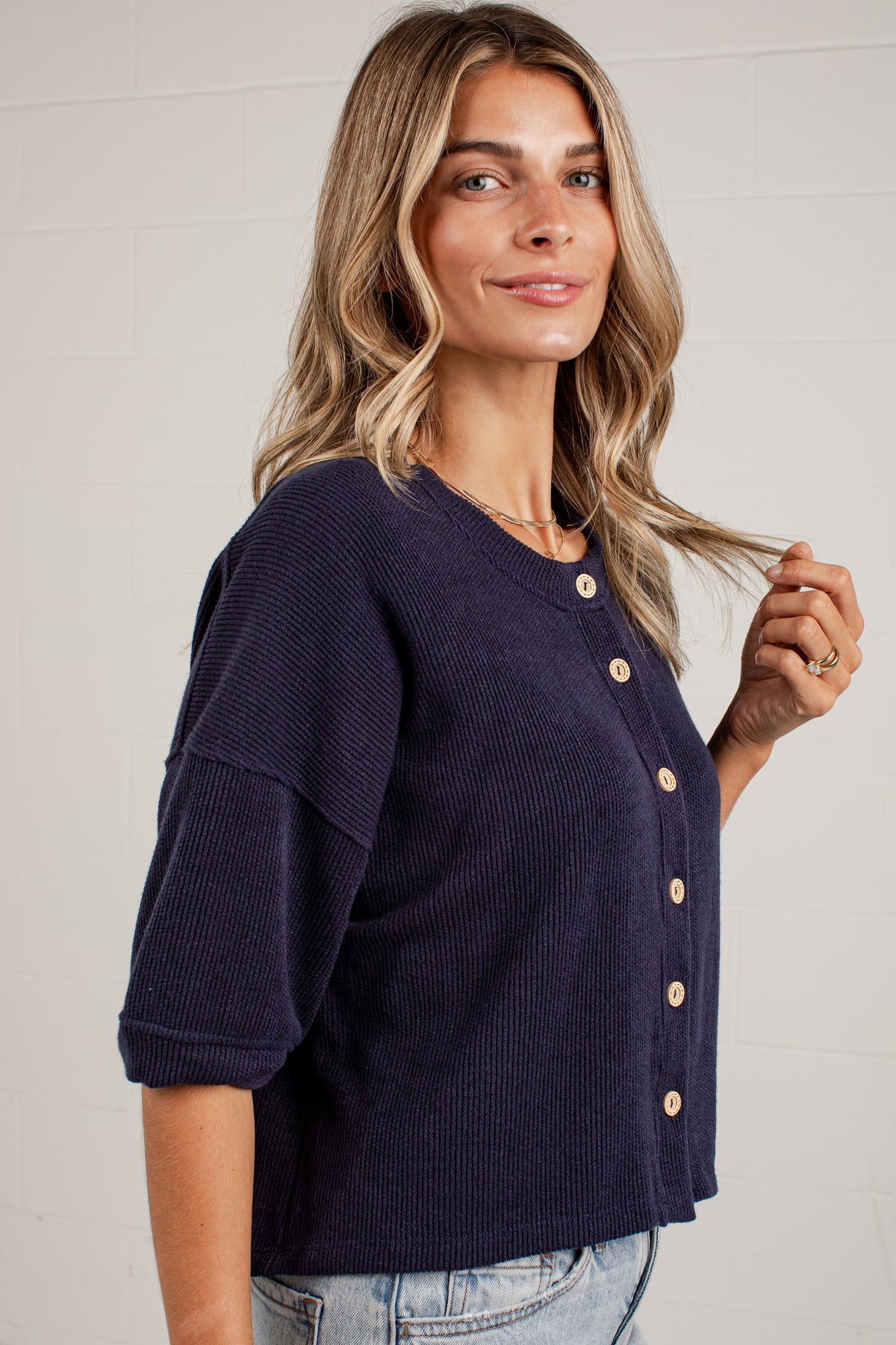 Polished Plans Button Front Knit Top