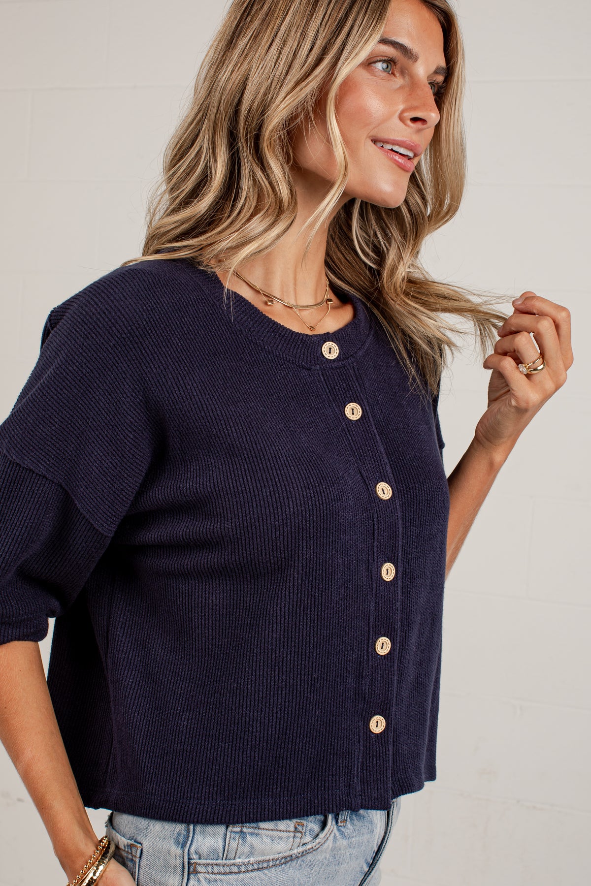 Polished Plans Button Front Knit Top