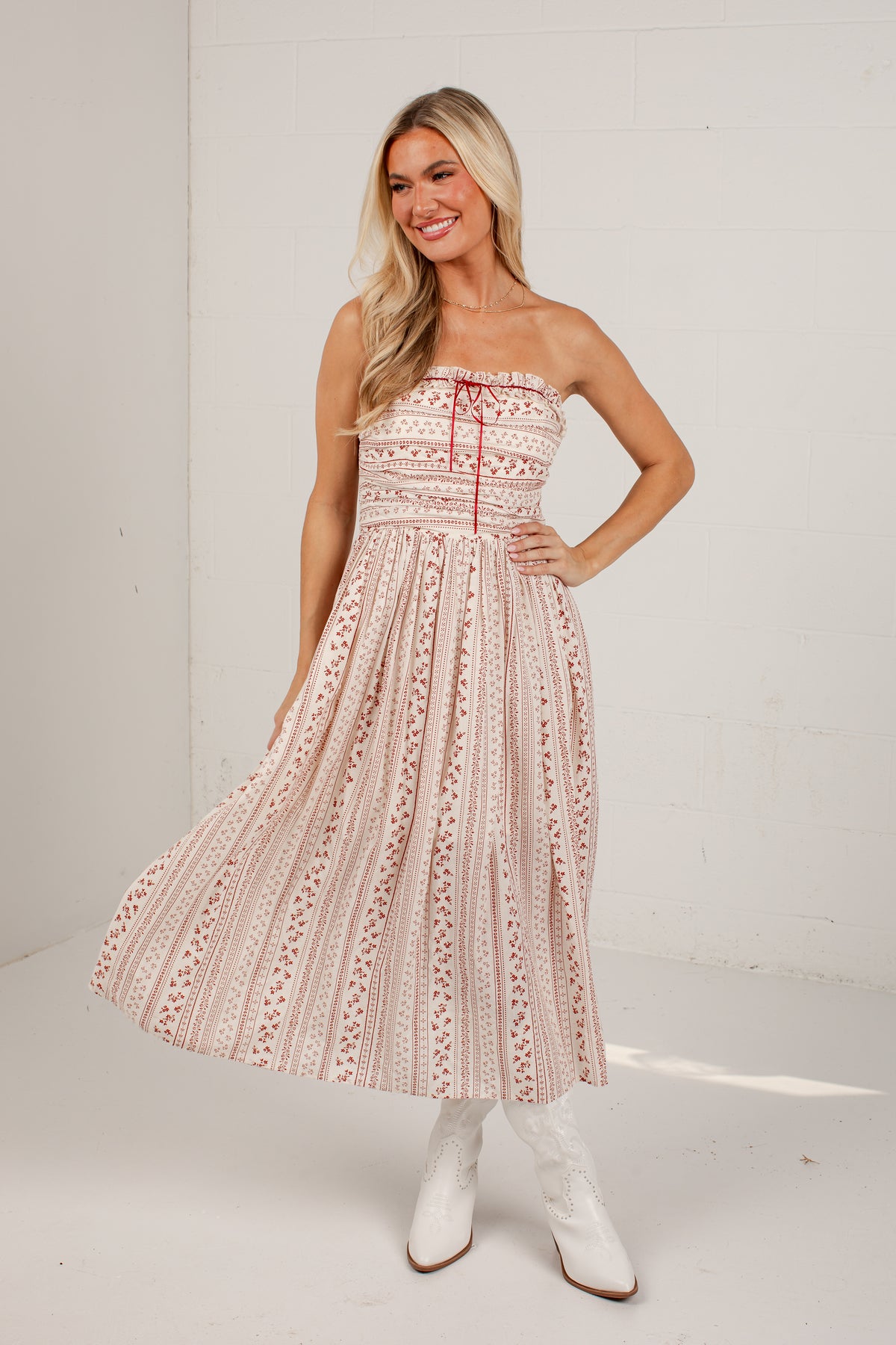 At The Edge Cream Floral Midi Dress