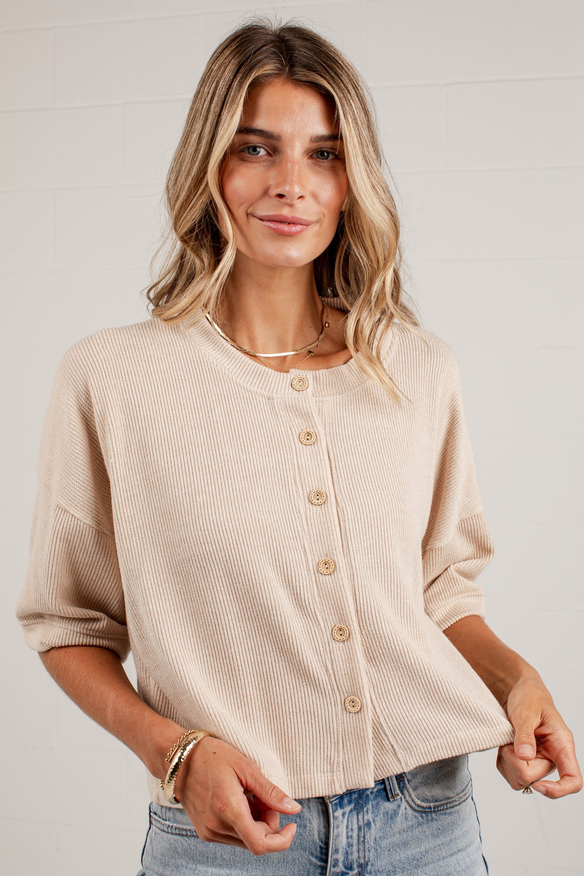 Polished Plans Button Front Knit Top