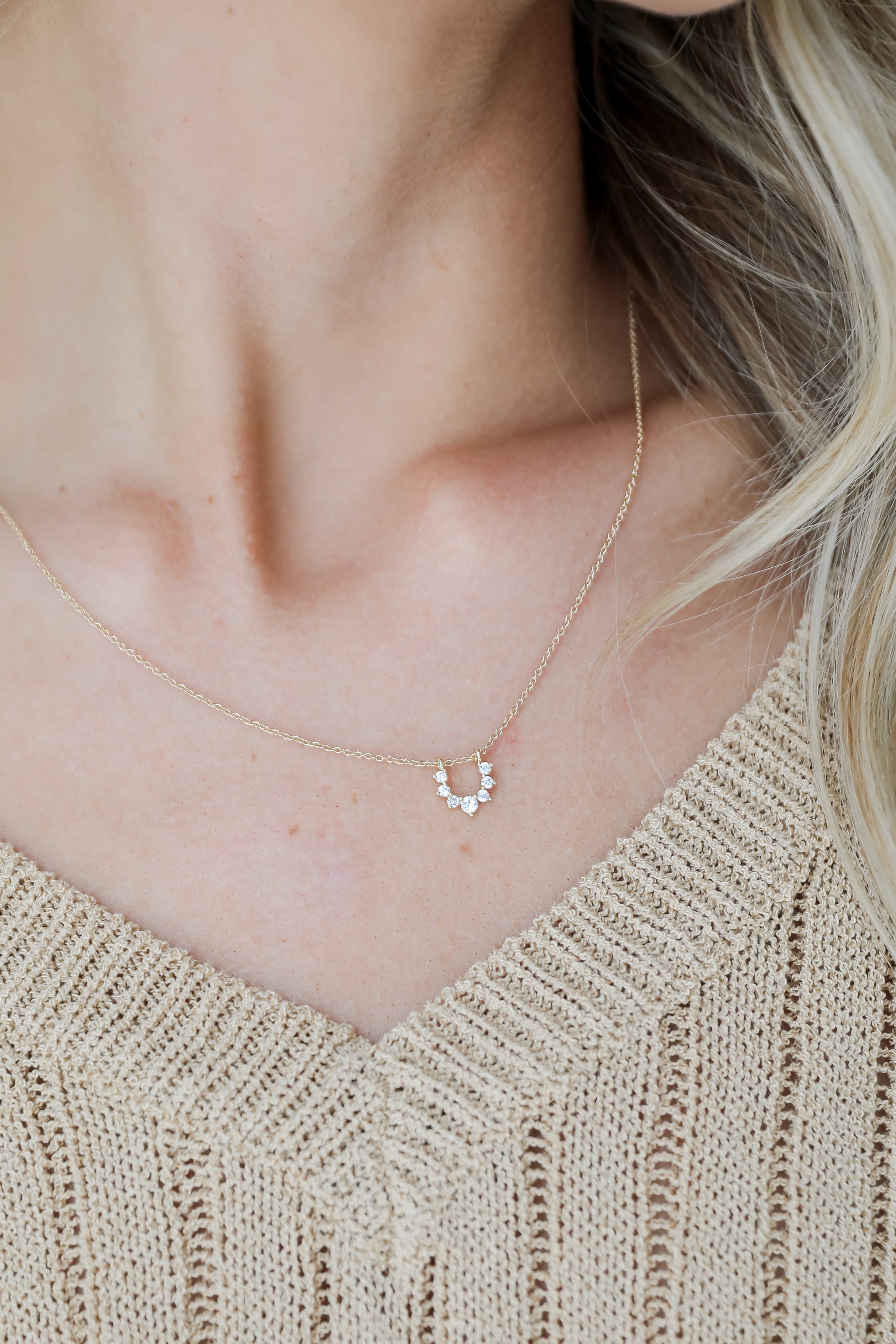 cute Gold Rhinestone Charm Necklace