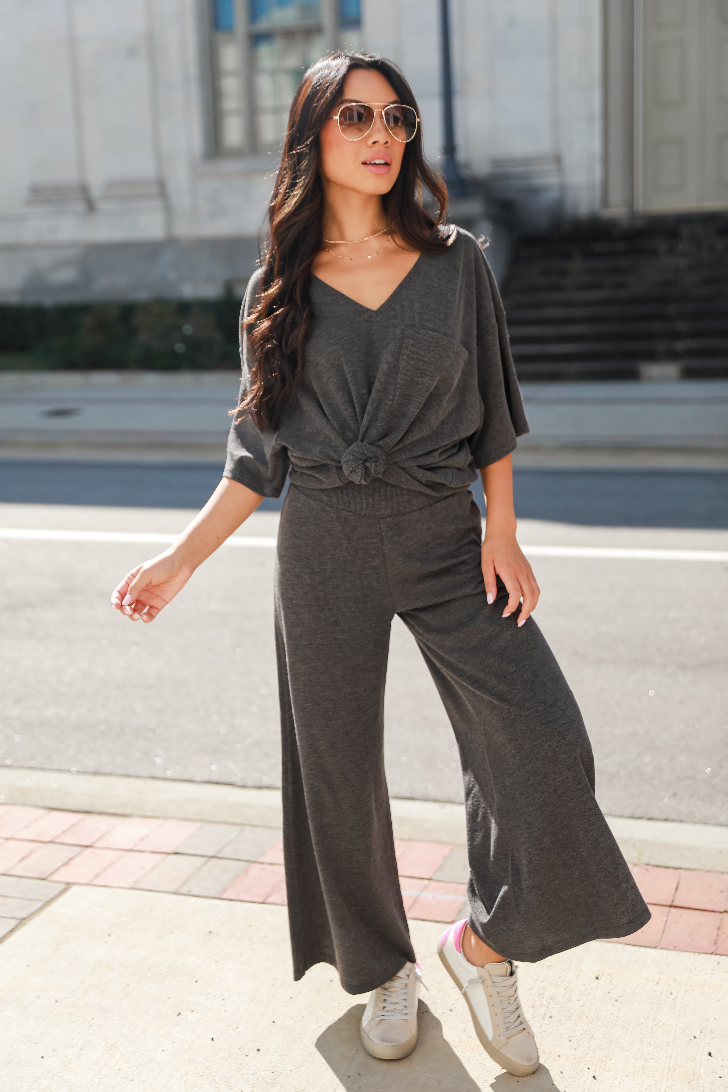 black Wide Leg Pants on model