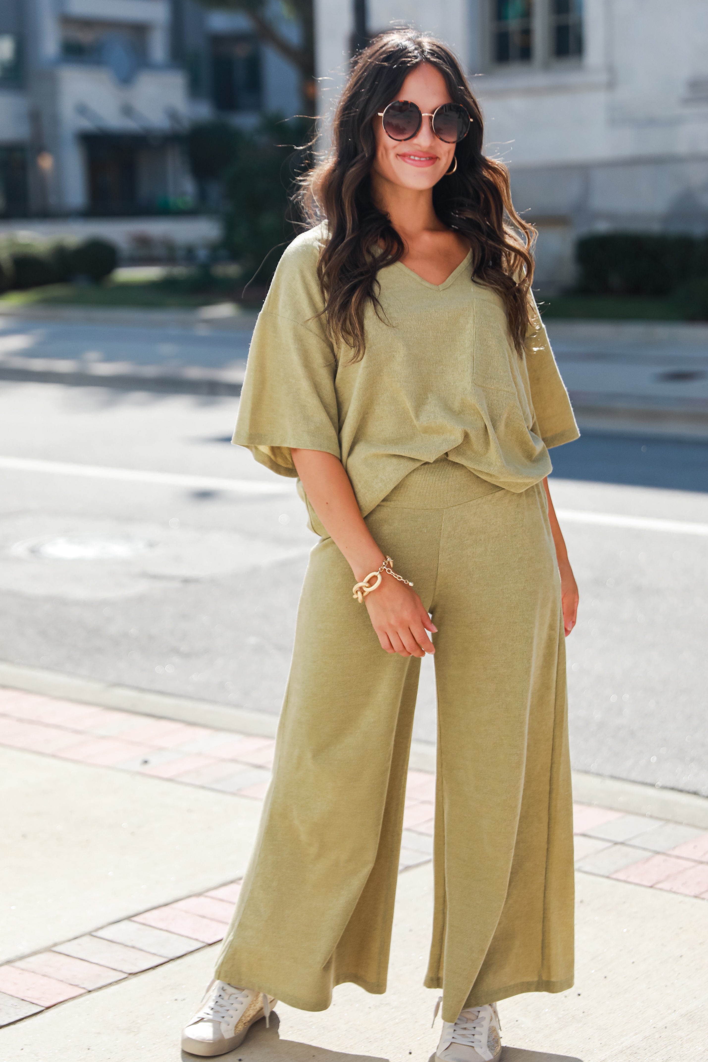 green Wide Leg Pants