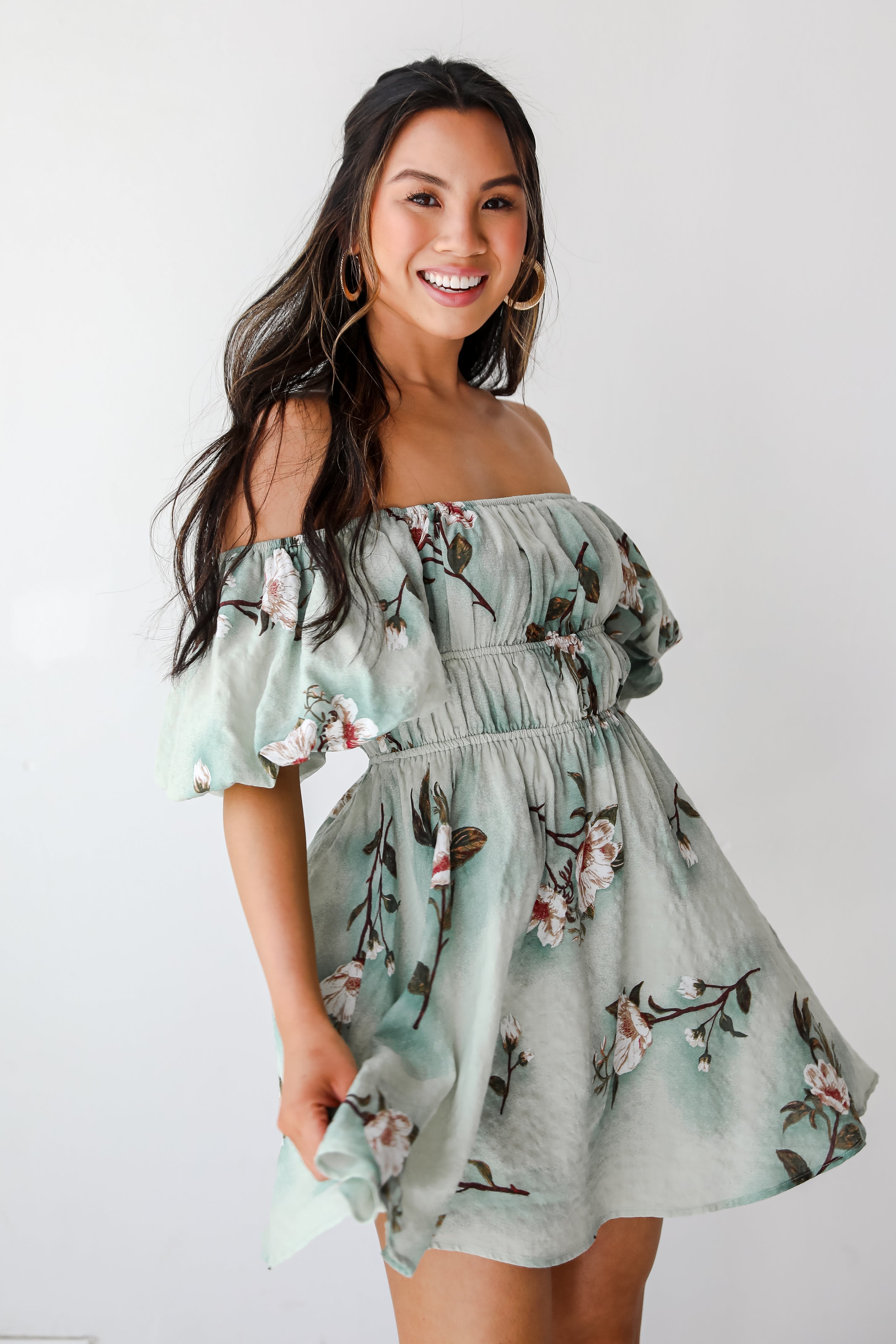 Sage Floral Mini Dress for women