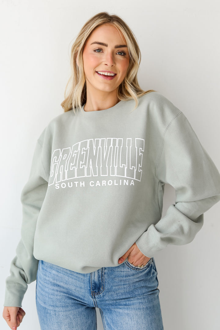 Sage Greenville South Carolina Sweatshirt on model