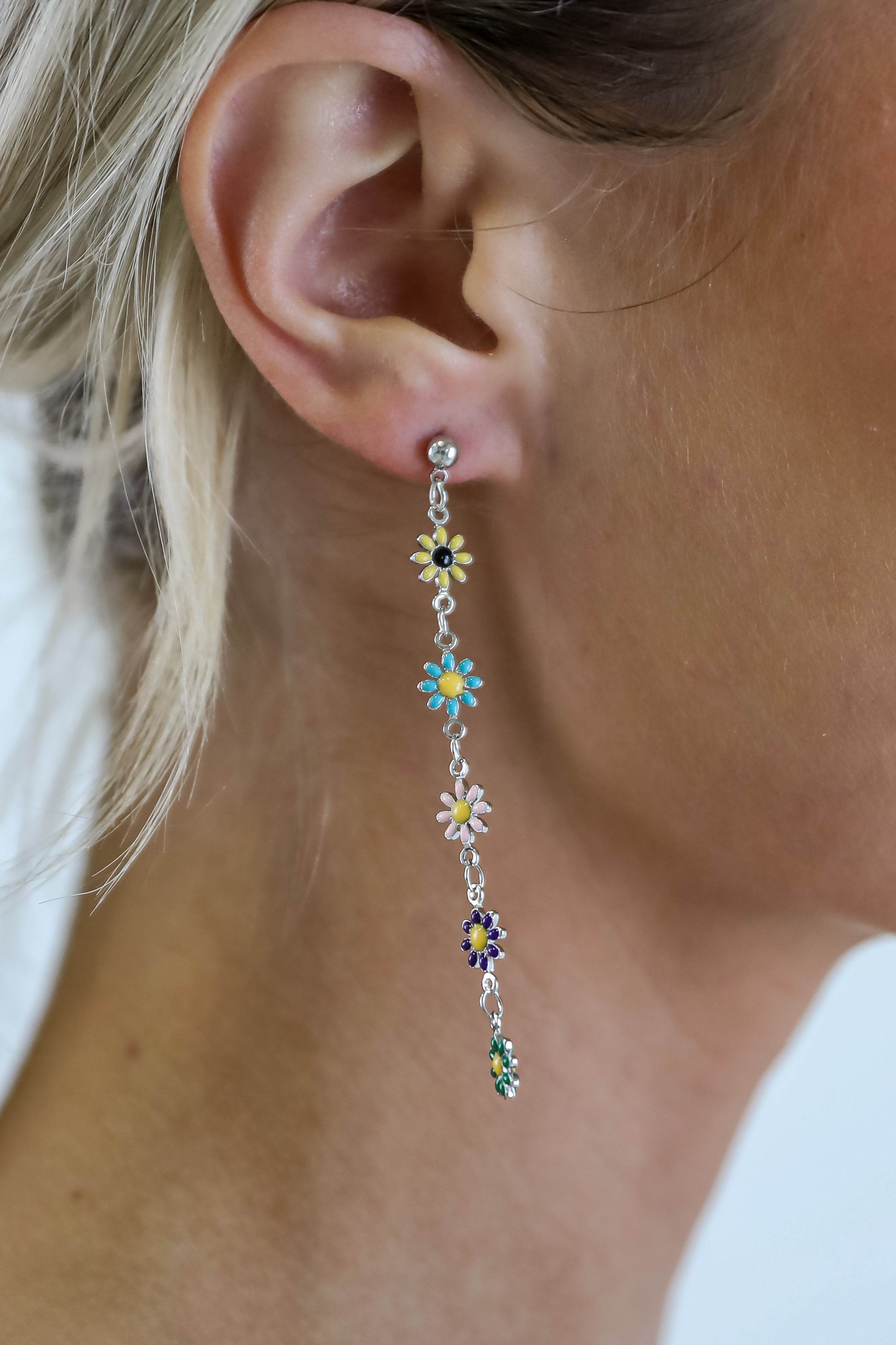 Lexi Silver Flower Drop Earrings