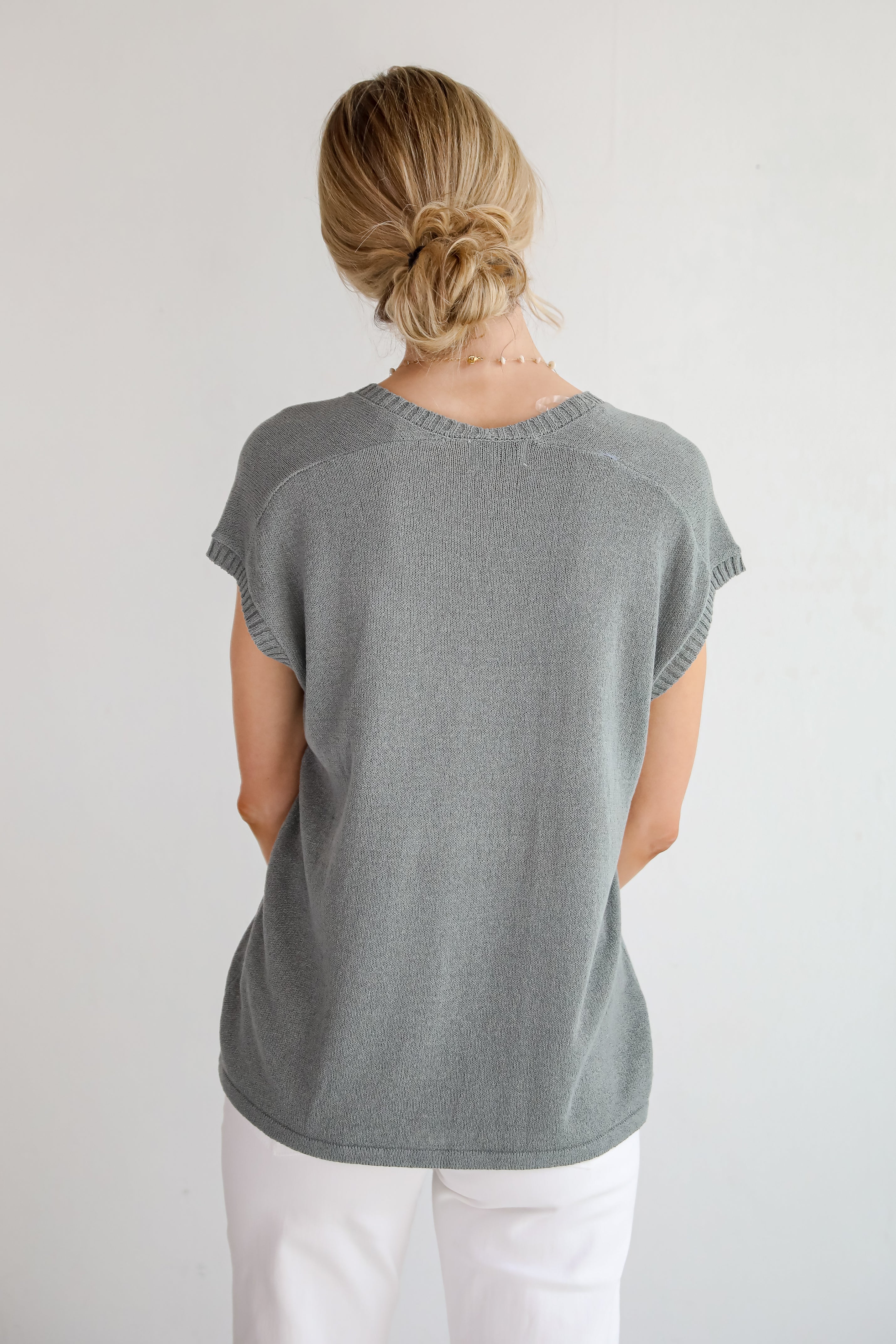 Not Too Late Slate Lightweight Knit Top