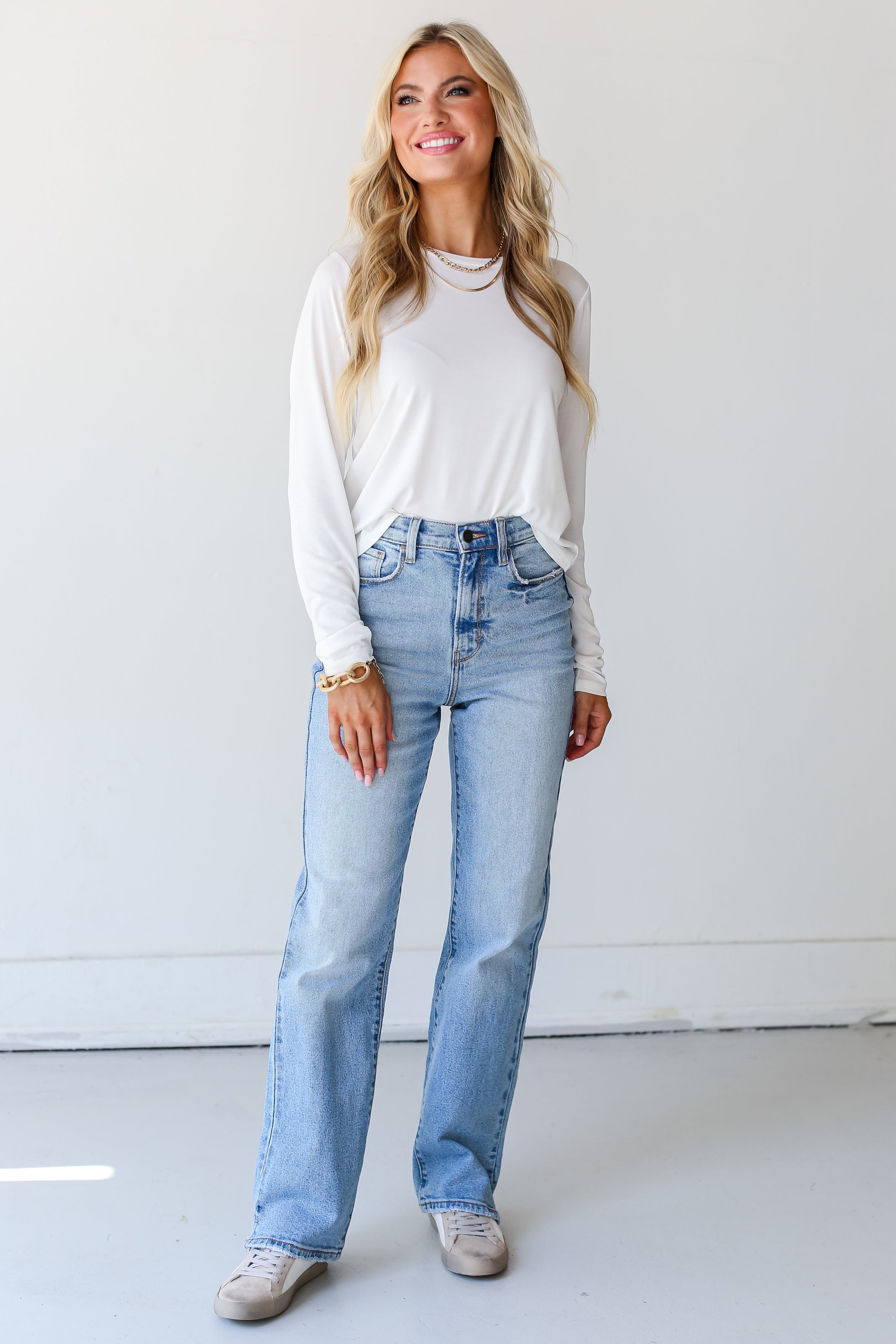 light wash Dad Jeans front view