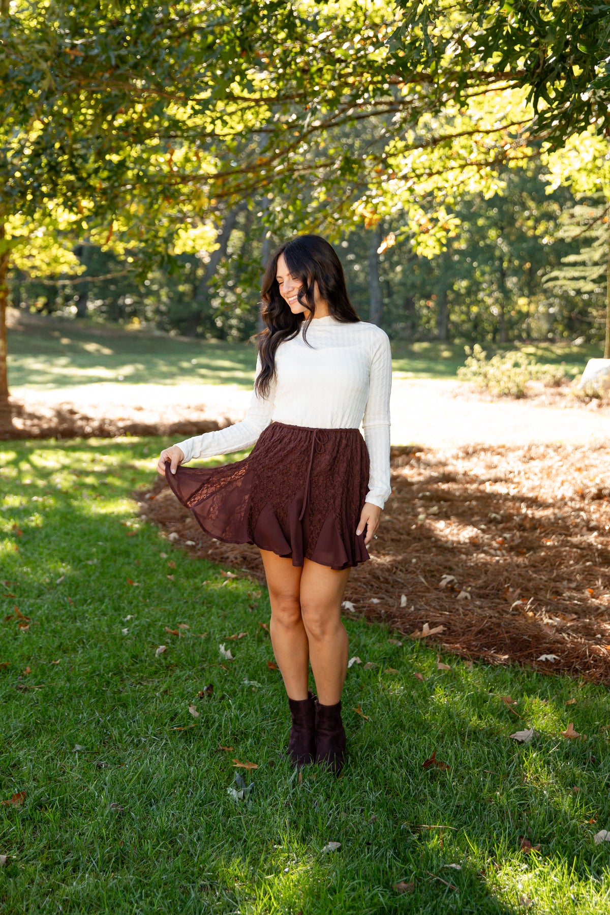 Autumn Spell Brown Lace Mini Skort