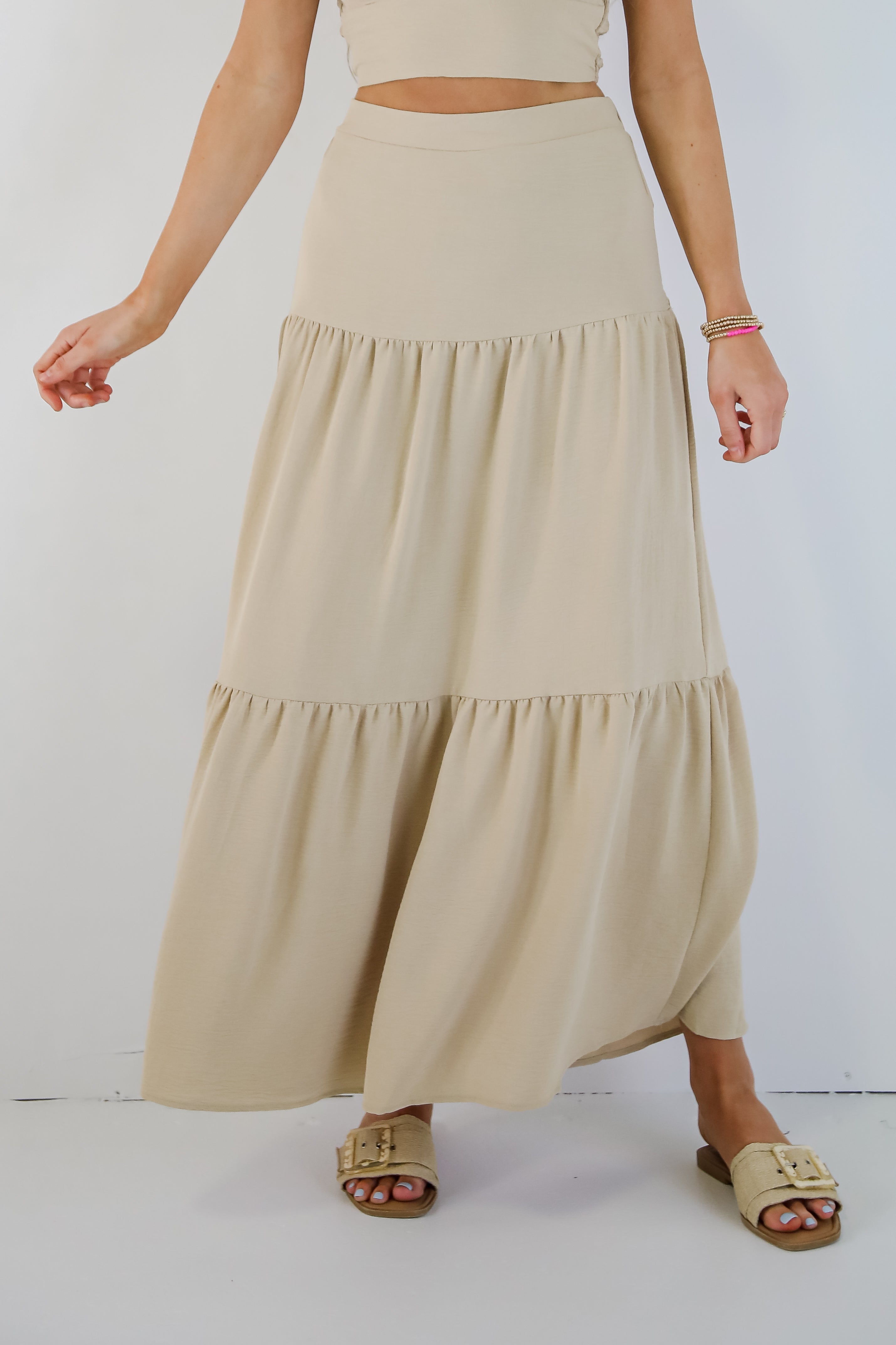 FINAL SALE - Enough For You Tan Tiered Maxi Skirt - DU DEAL