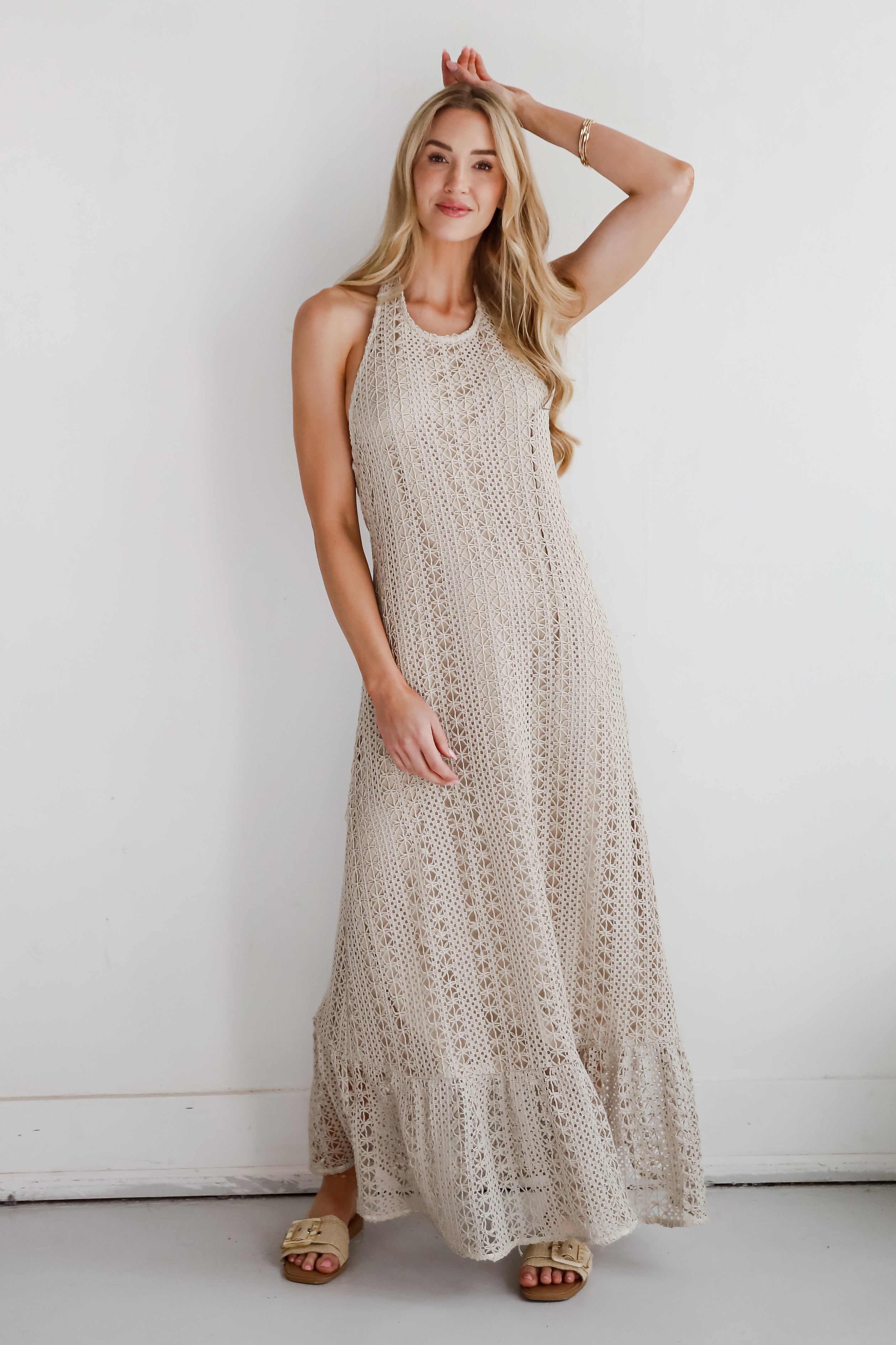 Divine Intentions Crochet Knit Halter Maxi Dress