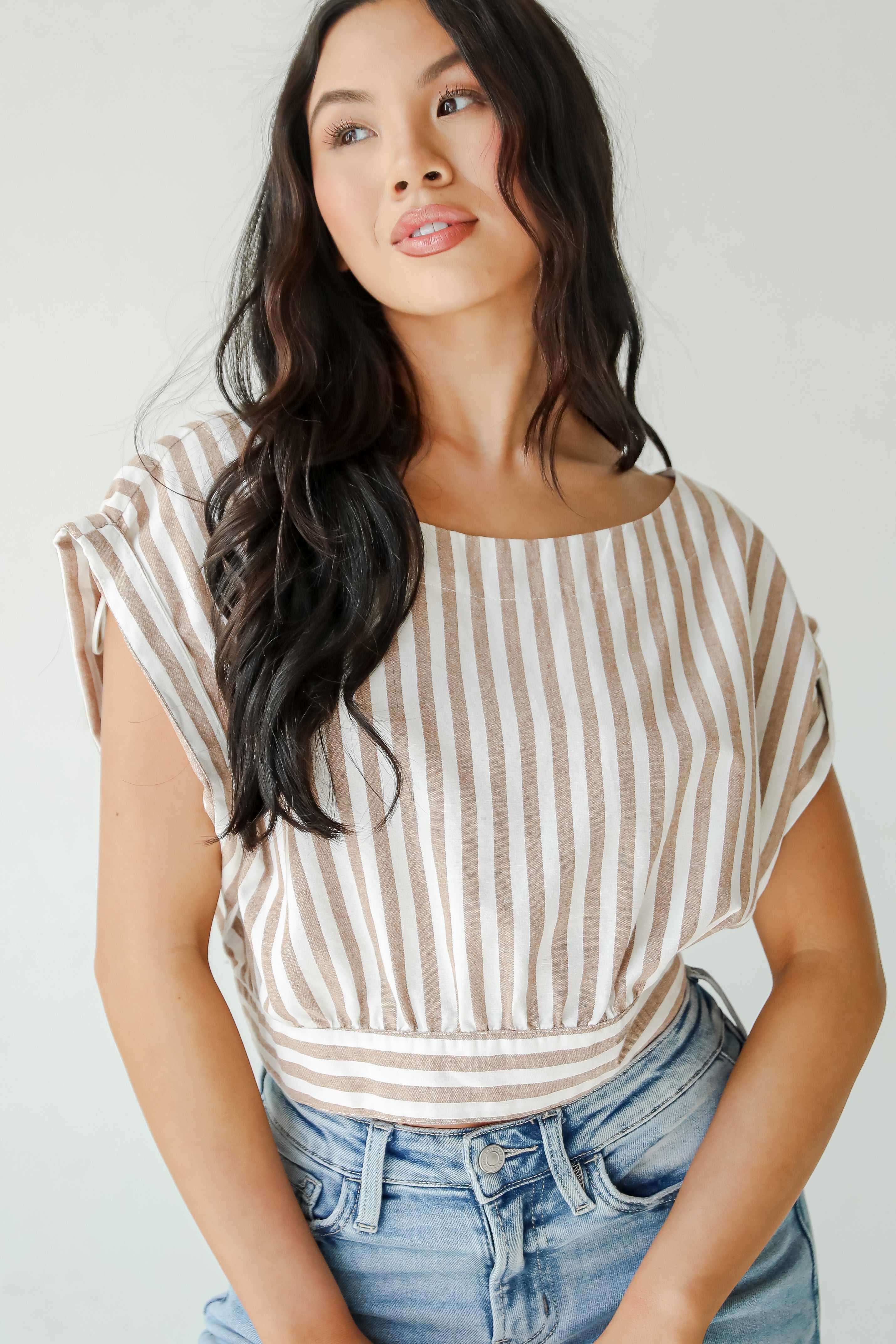 Trendy Match Taupe Striped Crop Top